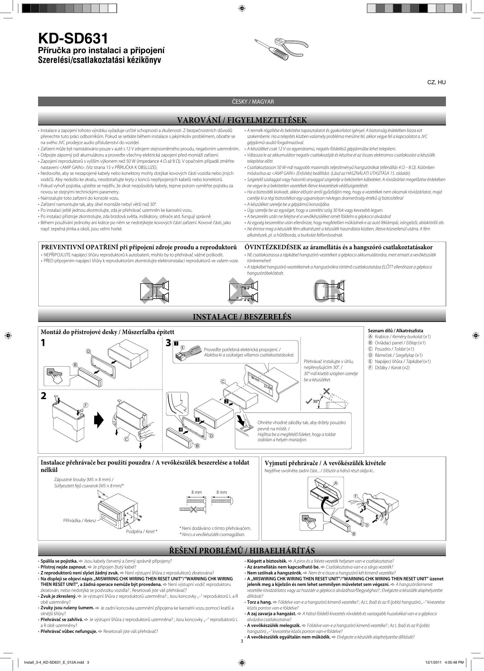 Page 3 of 4 - JVC KD-SD631EY KD-SD631 User Manual INSTALLATION GET0775-012A