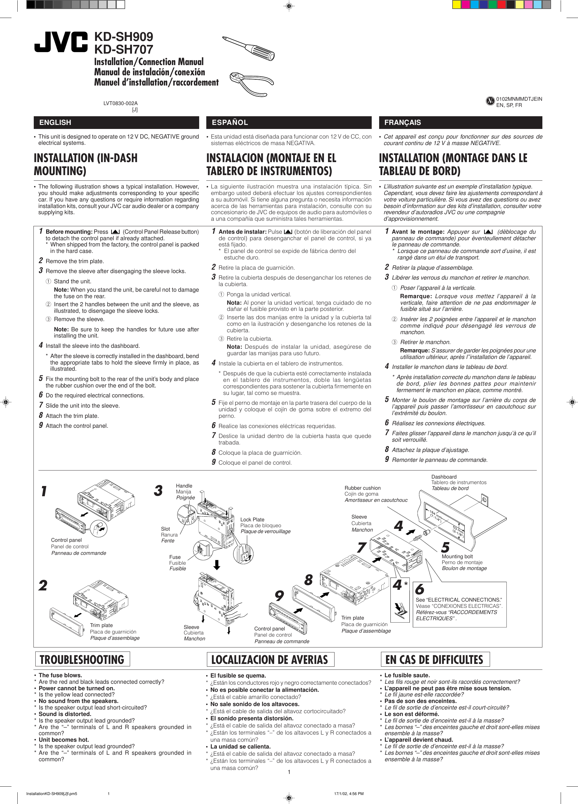 Page 1 of 4 - JVC KD-SH909 KD-SH909/KD-SH707 User Manual LVT0830-002A