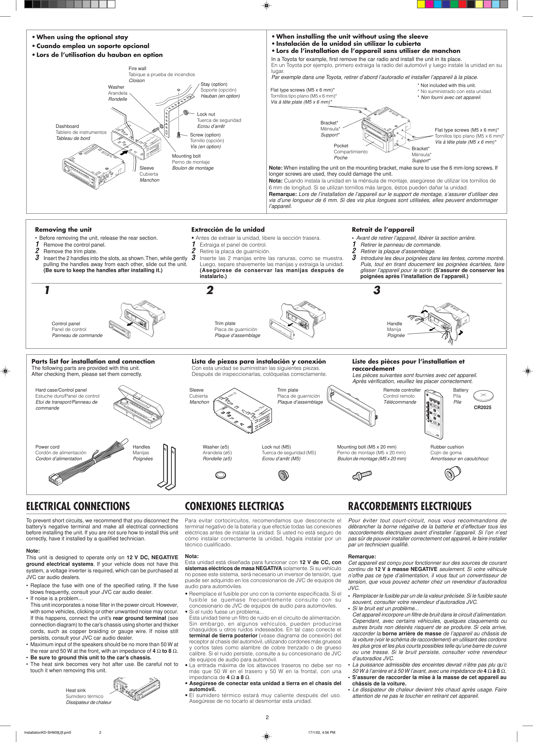 Page 2 of 4 - JVC KD-SH909 KD-SH909/KD-SH707 User Manual LVT0830-002A