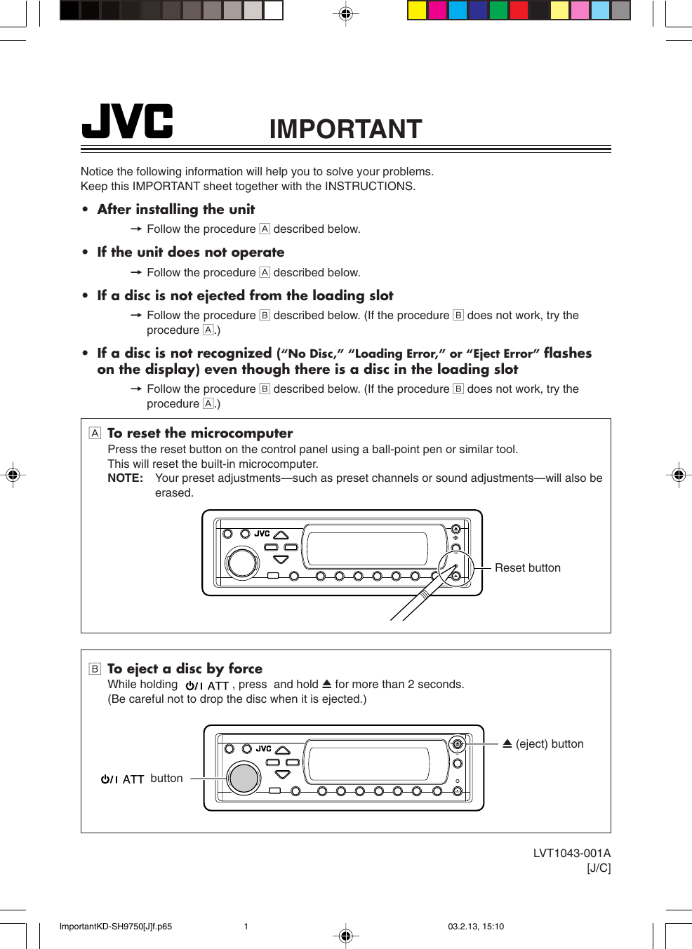 Page 1 of 1 - JVC KD-SH9700 ImportantKD-SH9750[J]f.p65 User Manual KD-SH9700, KD-SH9750 LVT1043-001A