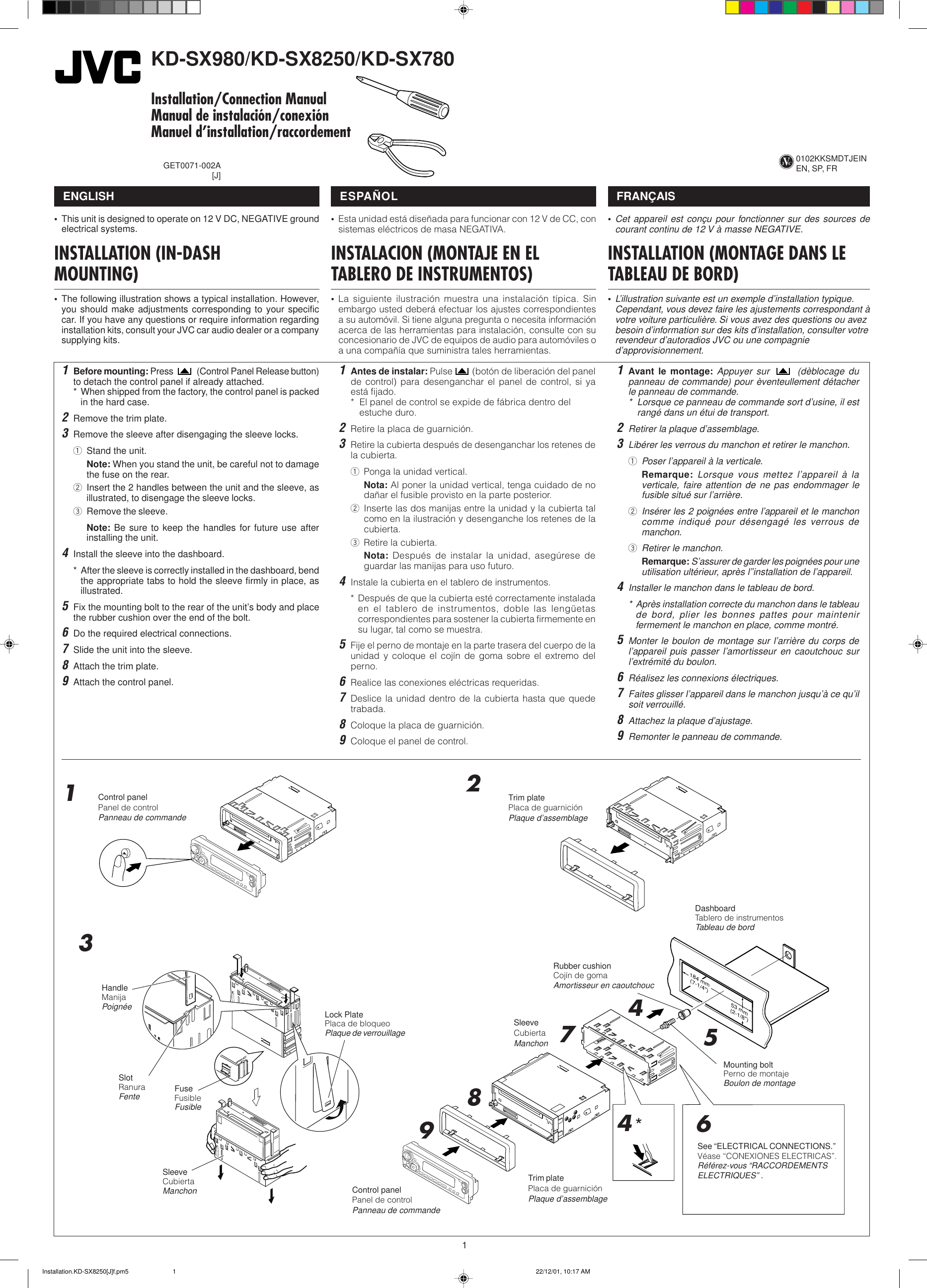 Page 1 of 4 - JVC KD-SX980 KD-SX980/KD-SX8250/KD-SX780 User Manual GET0071-002A