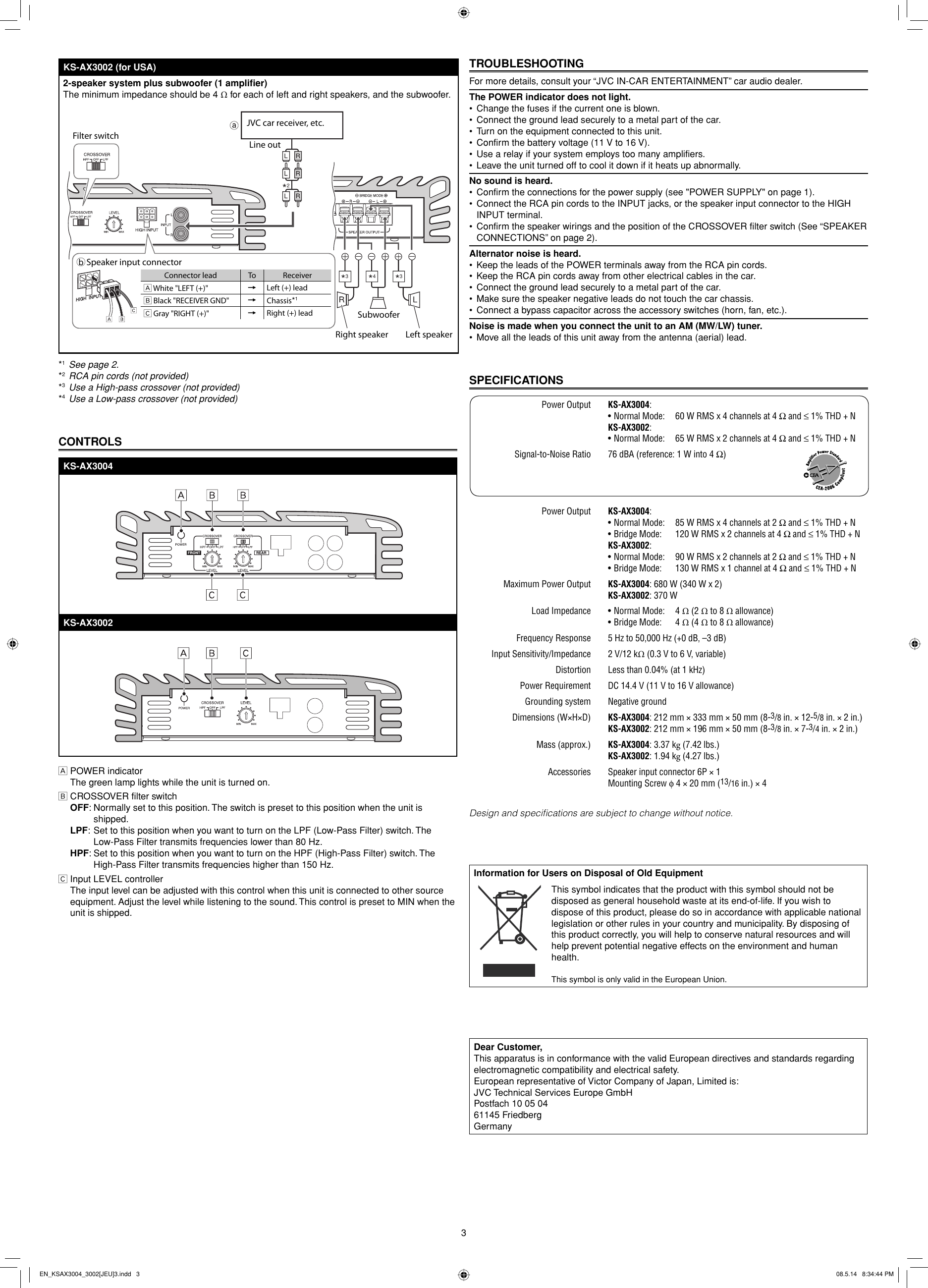 Page 3 of 6 - JVC KS-AX3002J/E/U/US KS-AX3004/KS-AX3002[J/E/U/US] User Manual KS-AX3002J/E/U/US, KS-AX3004J/E/U/US LVT1908-001A