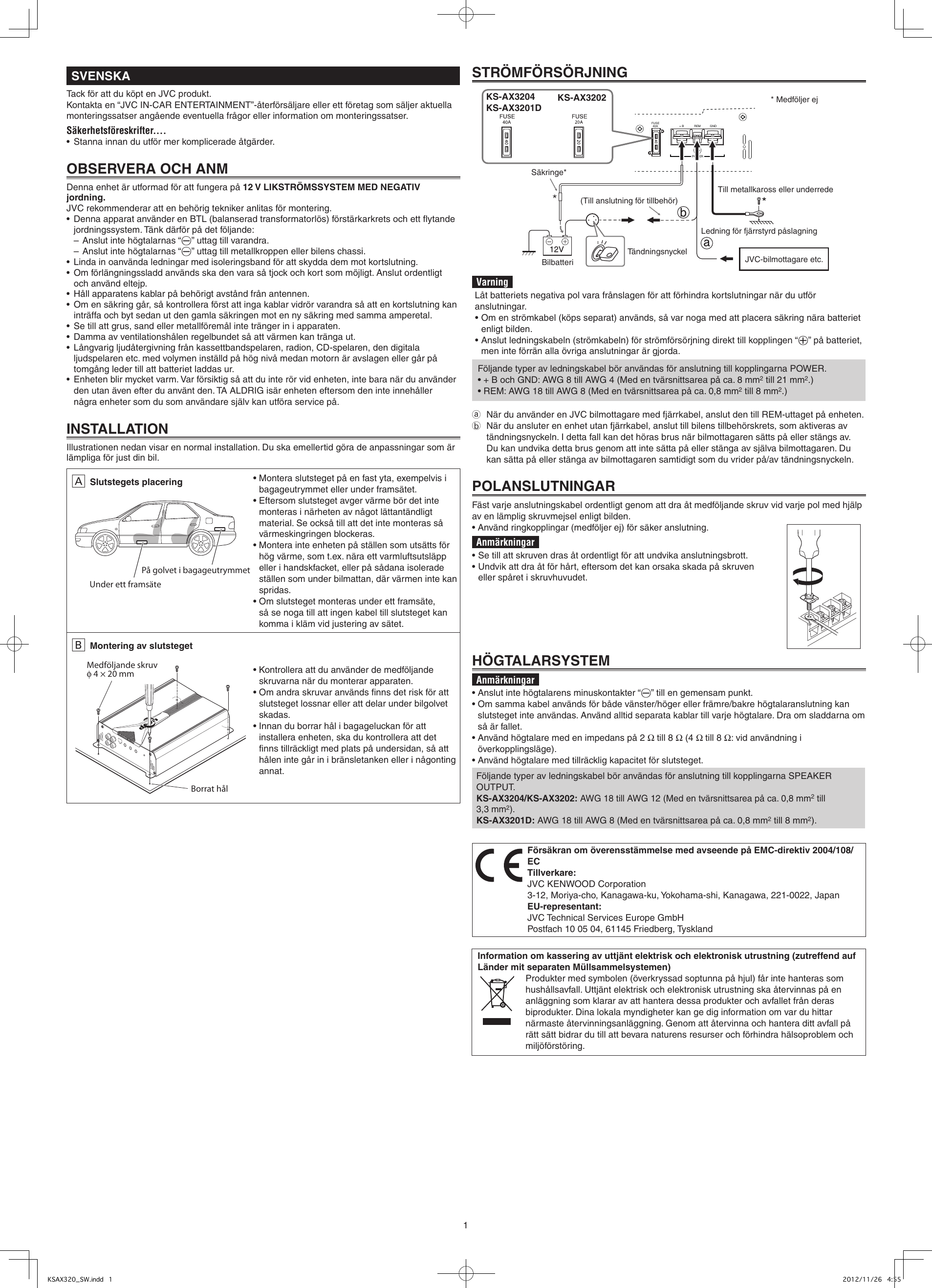Page 4 of 6 - JVC KS-AX3201DK User Manual KS-AX3201DK, KS-AX3202K, KS-AX3204K LVT2437-003A