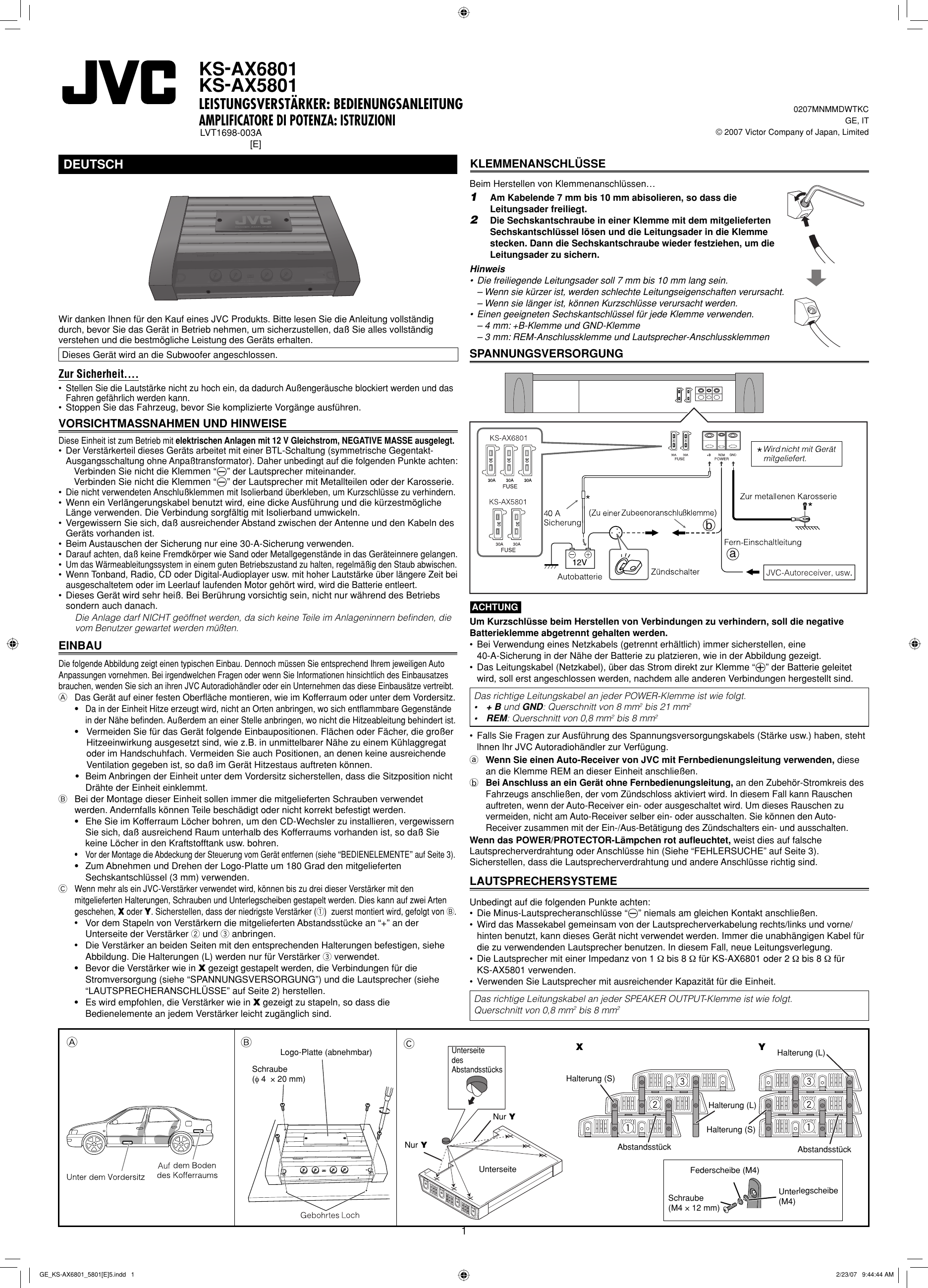 Page 1 of 6 - JVC KS-AX5801E KS-AX6801/KS-AX5801[E] User Manual KS-AX5801E, KS-AX6801E LVT1698-003A