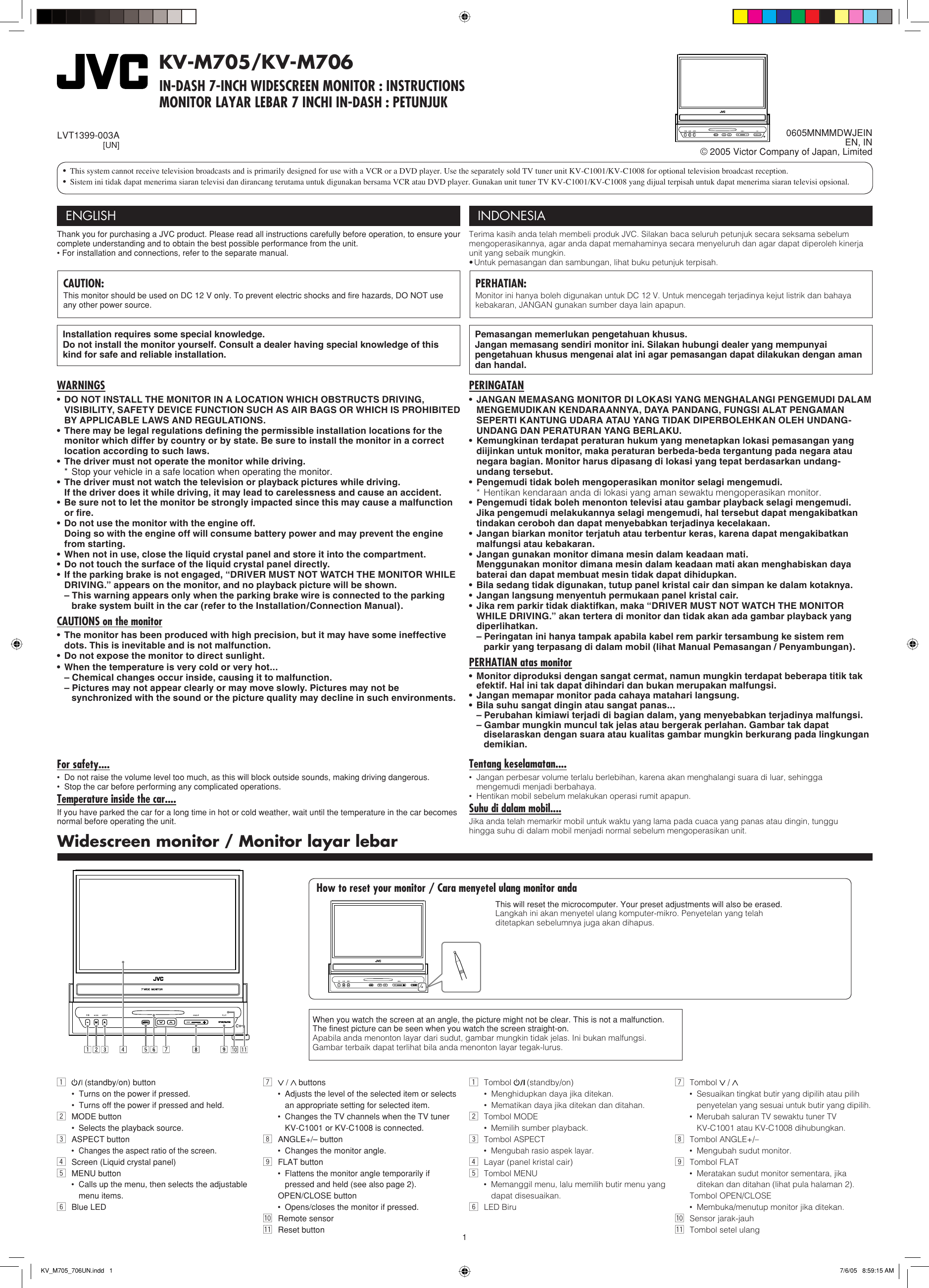 Jvc Kv M705un M705 Kv M706 Instruction User Manual M705un M706un Lvt1399 003a