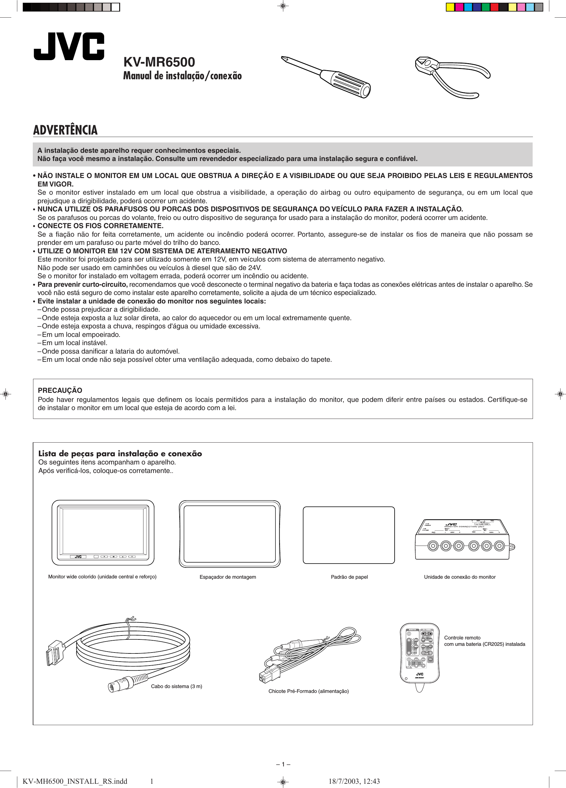 Page 1 of 4 - JVC KV-MH6500 KV-MH6500_INSTALL_RS User Manual INST INSTALL