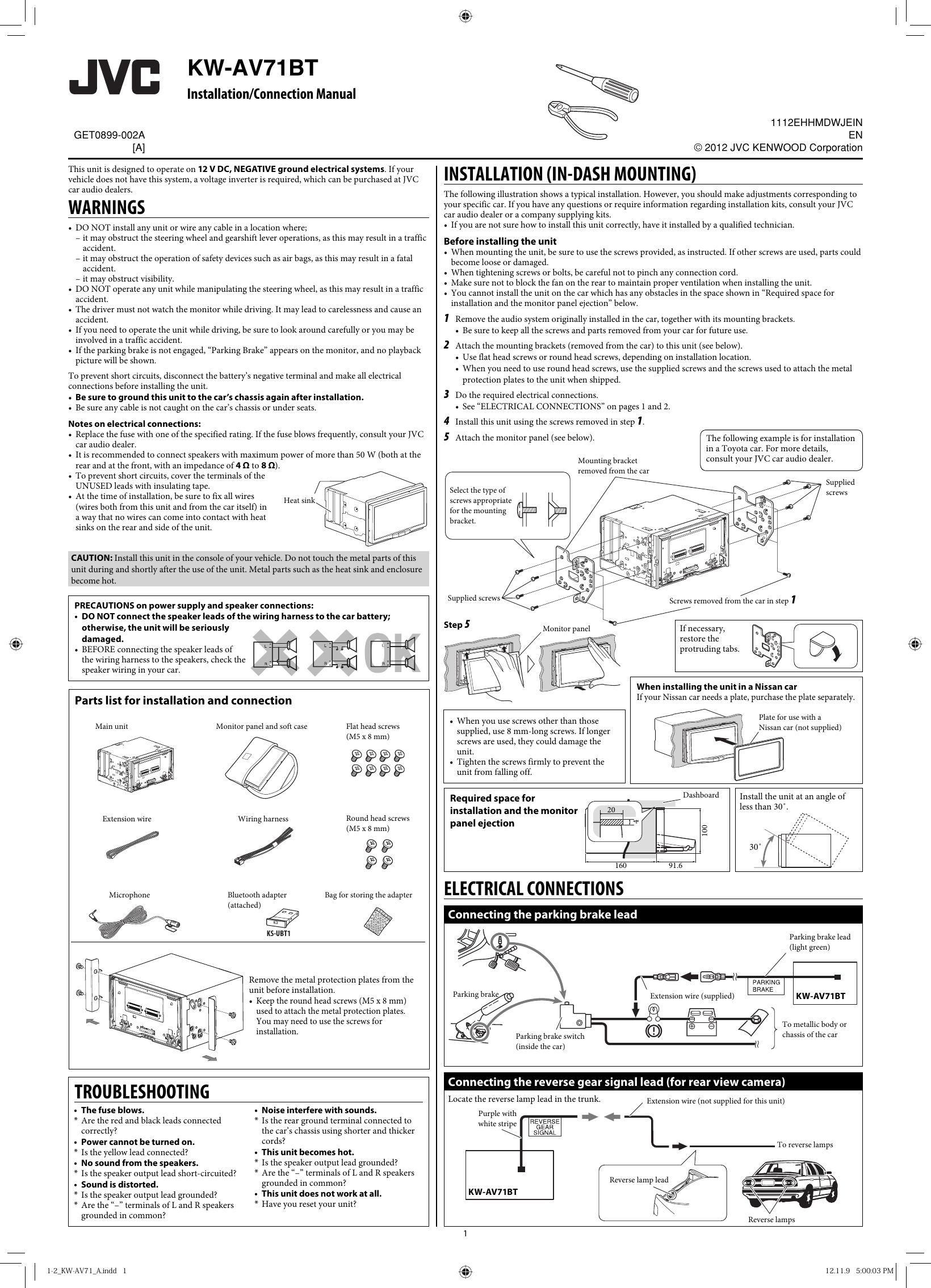 Page 1 of 2 - JVC KW-AV71BTA KW-AV71BT[A] User Manual GET0899-002A