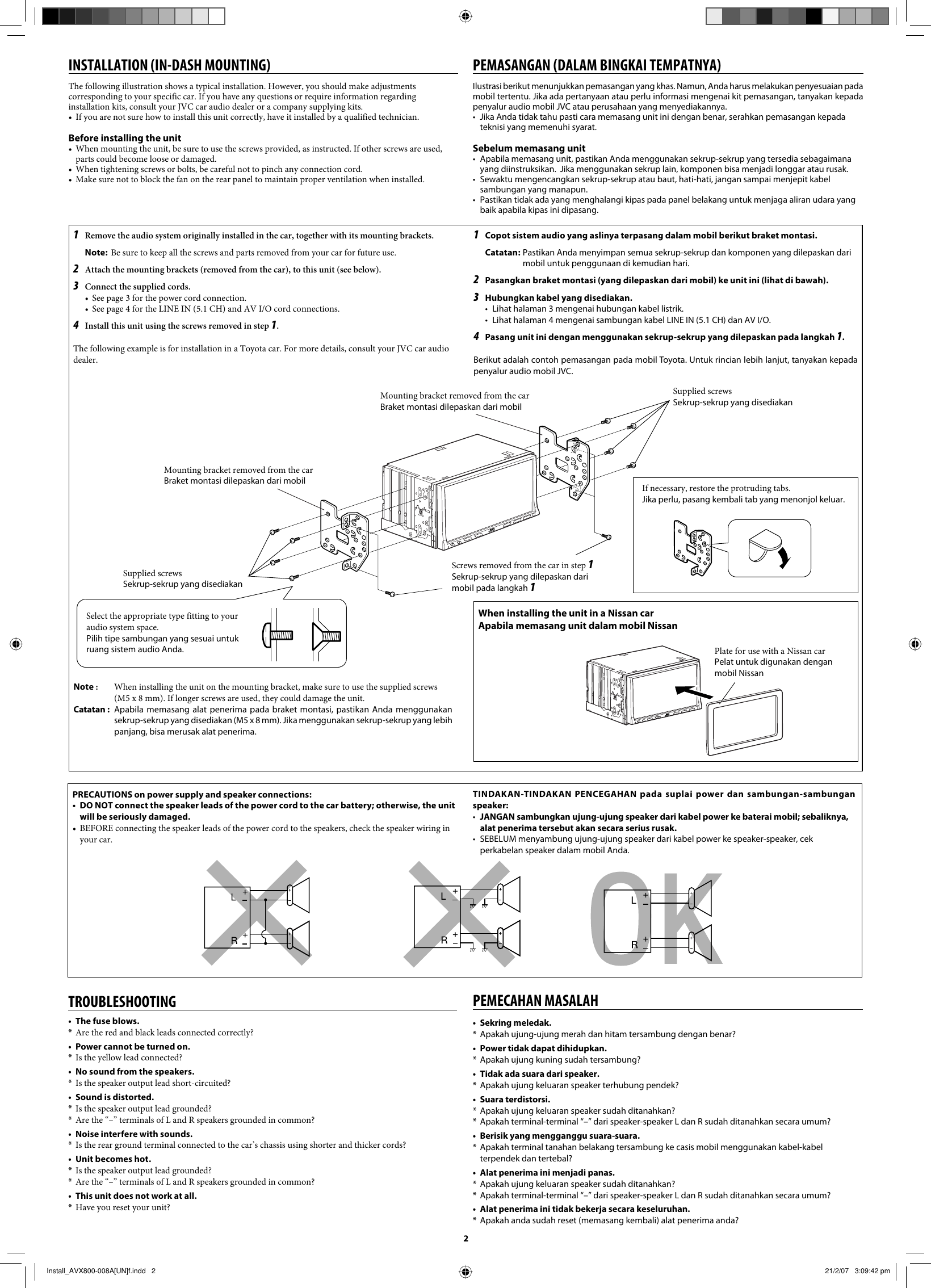 Page 2 of 4 - JVC KW-AVX800UN KW-AVX800[UN] Installation User Manual LVT1667-008A