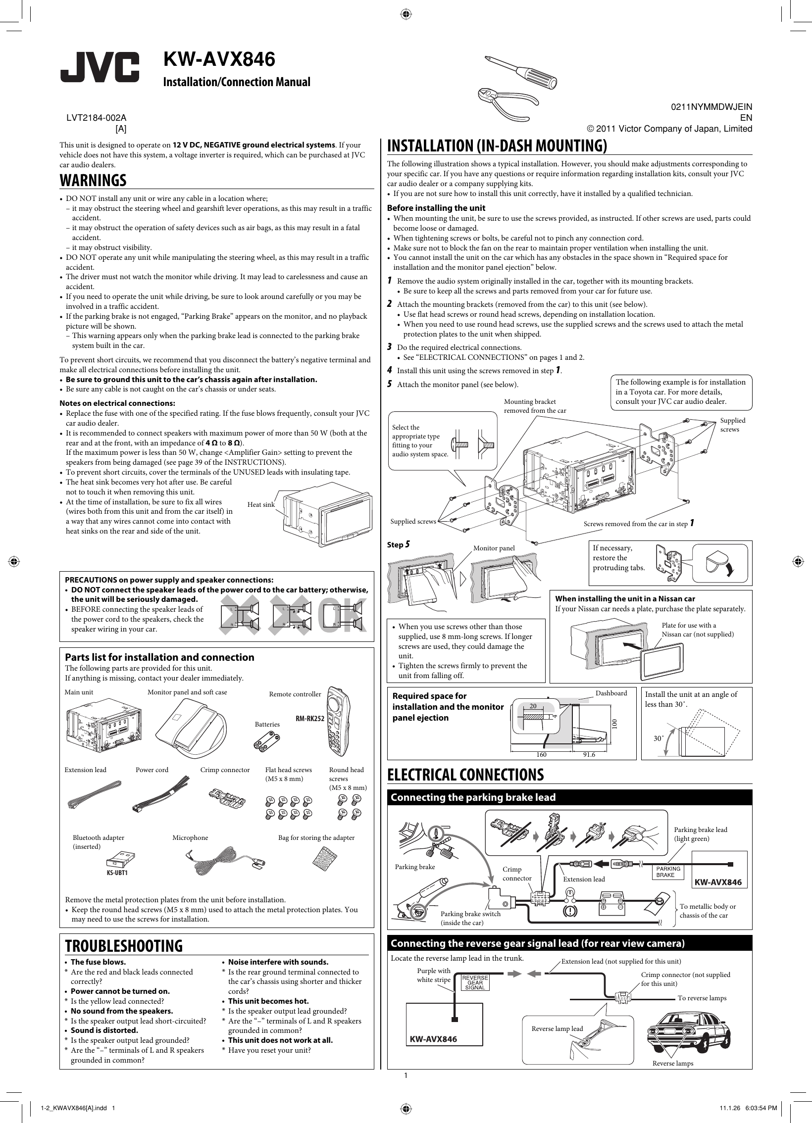 Page 1 of 2 - JVC KW-AVX846A KW-AVX846[A] User Manual LVT2184-002A