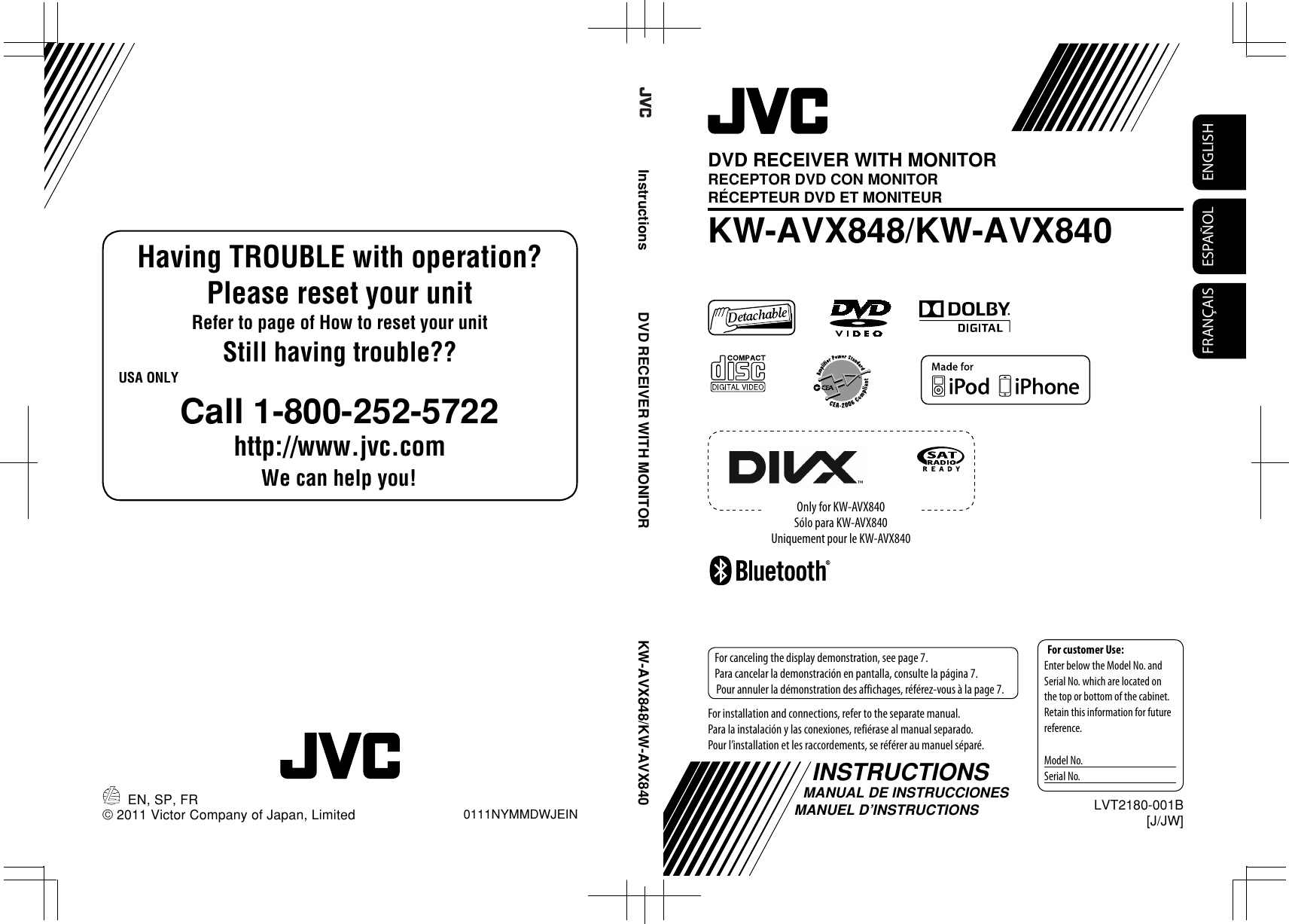 Jvc Kw Avx848jw Avx848 Kw Avx840 J Jw User Manual Lvt2180 001b