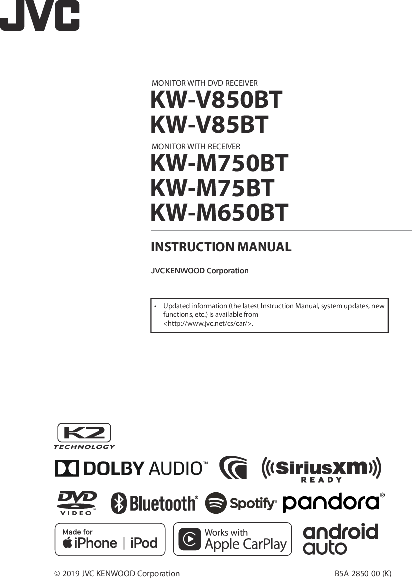 Jvc Kw V850bt User Manual Instruction B5a 2850 00