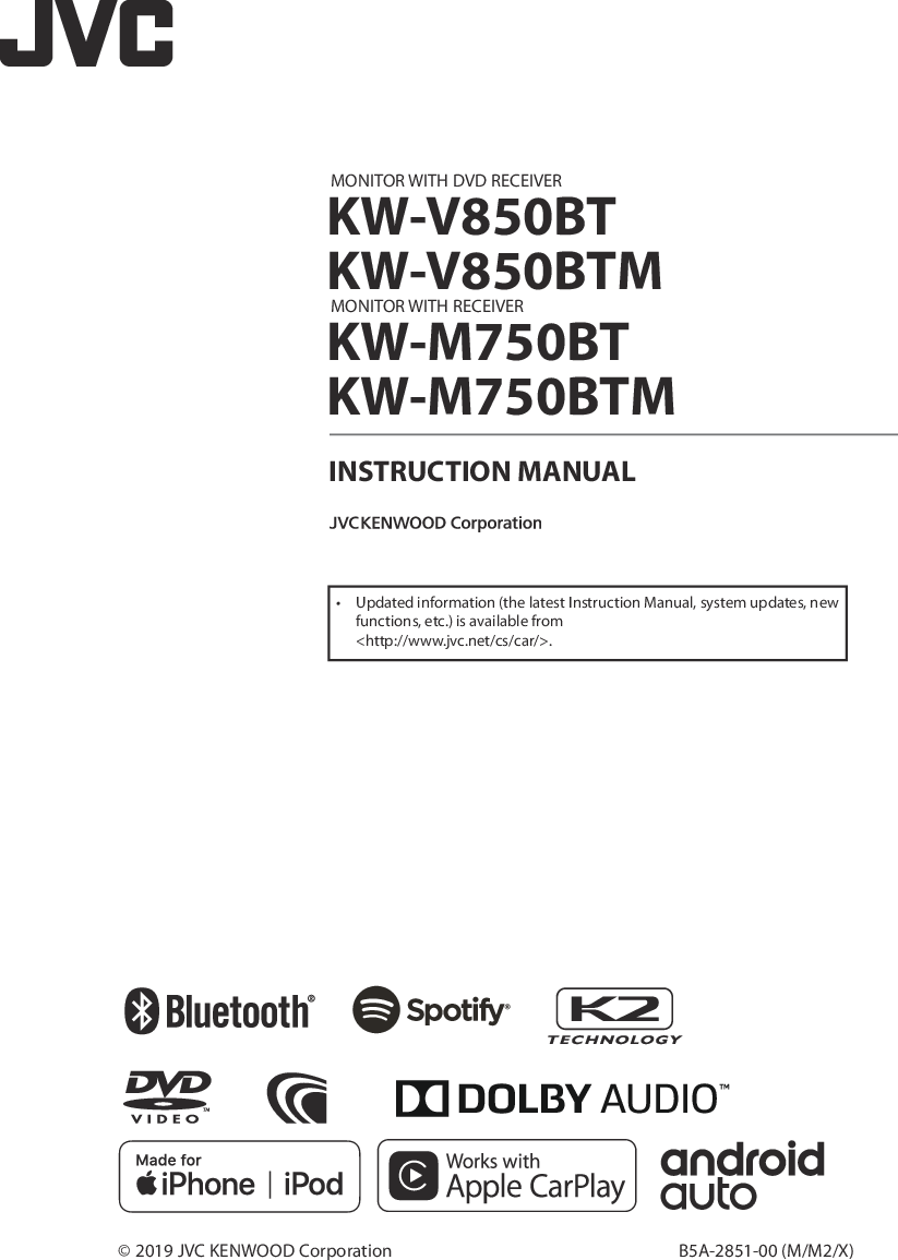 JVC KW V850BT, V850BTM User Manual Instruction B5A 2851 00