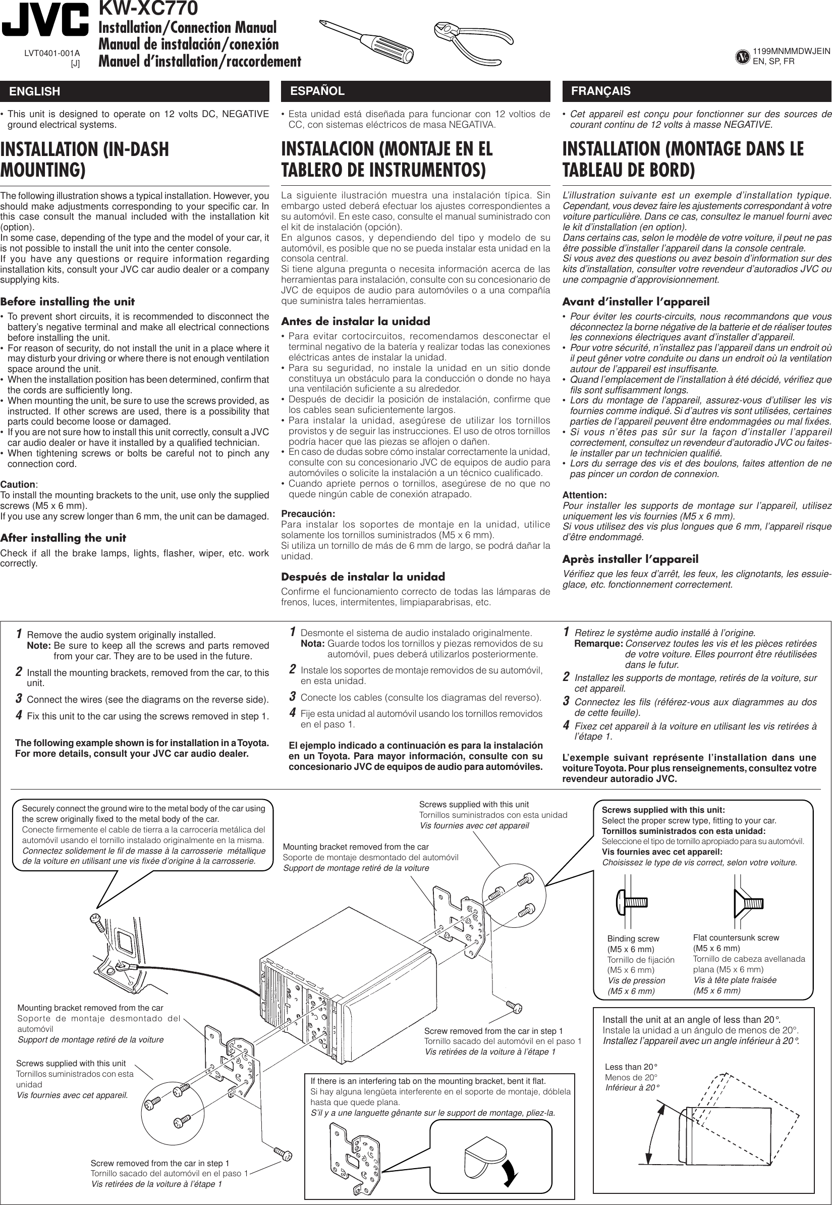 Page 1 of 4 - JVC KW-XC770 User Manual LVT0401-001A