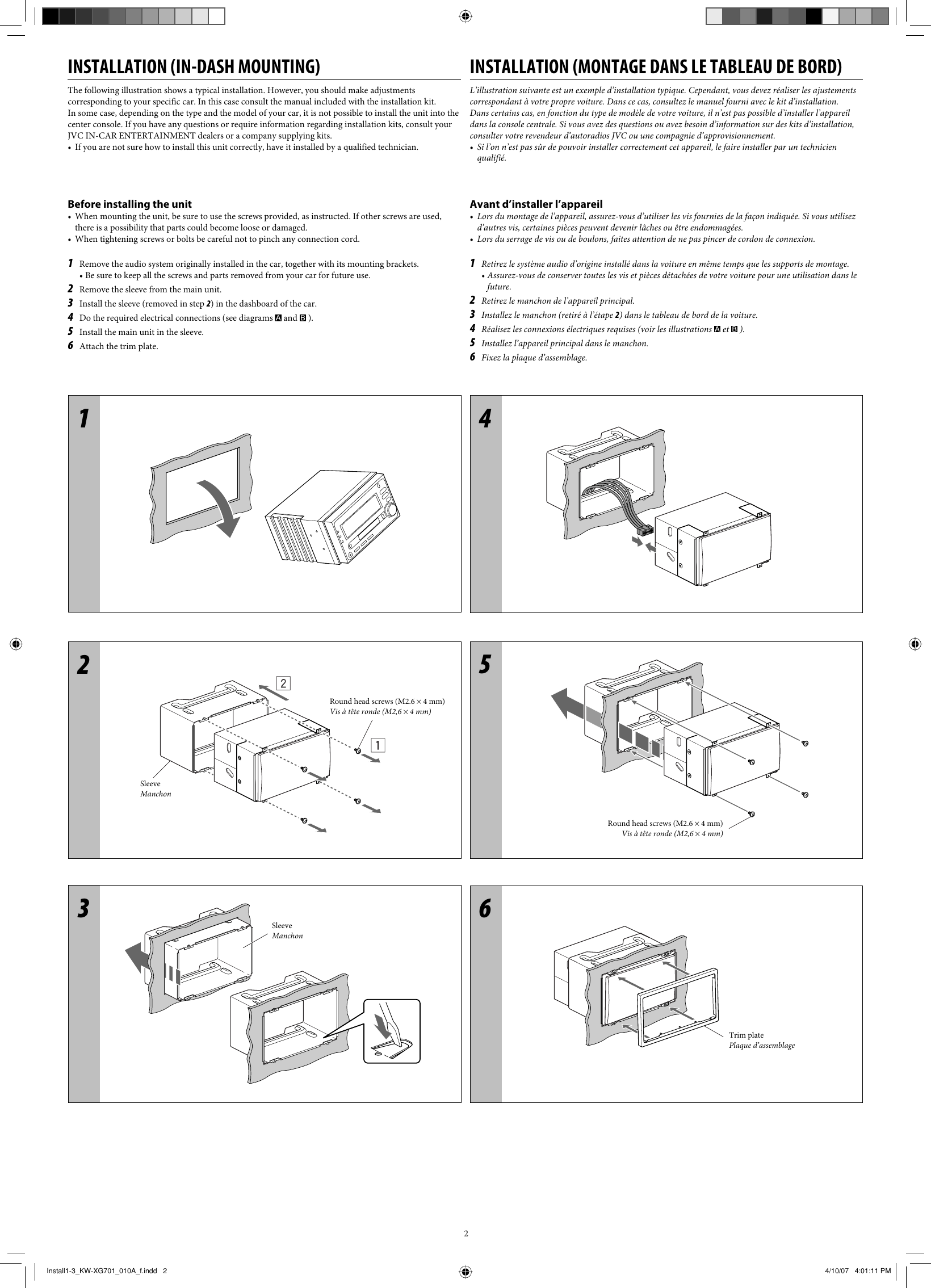 Page 2 of 6 - JVC KW-XG701EX/EU Install1-3_KW-XG701_010A_f User Manual INSTALLATION  GET0461-010A