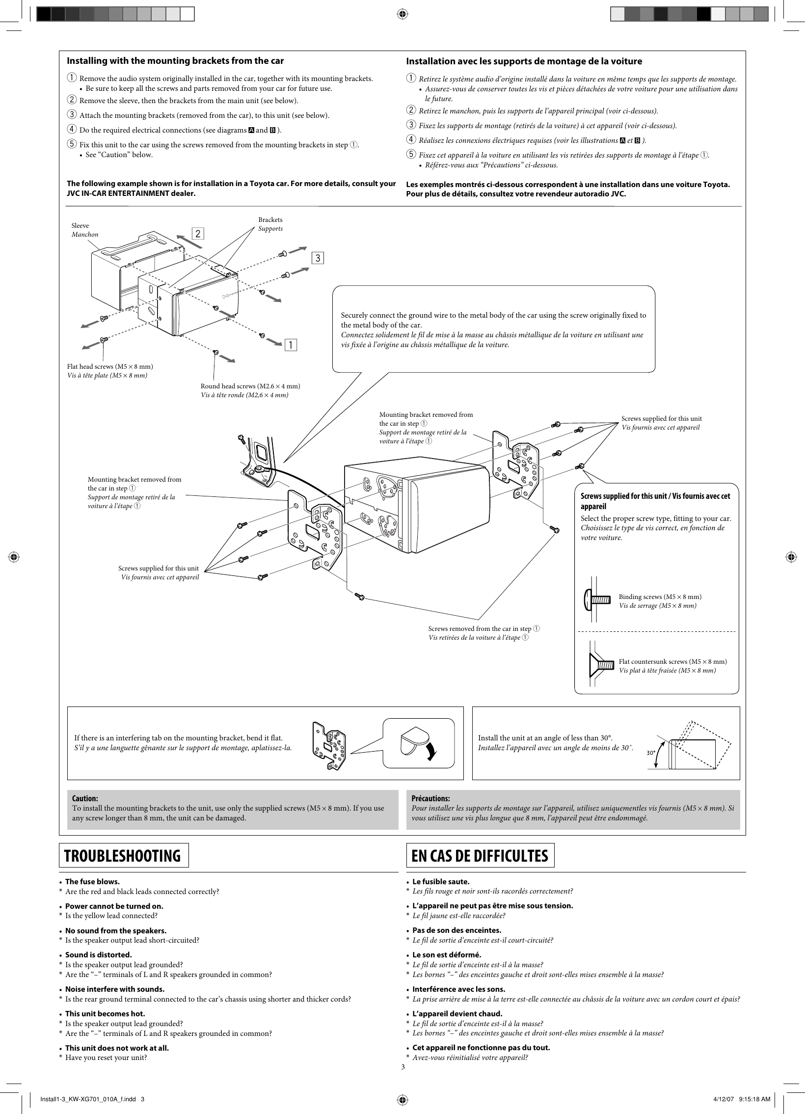 Page 3 of 6 - JVC KW-XG701EX/EU Install1-3_KW-XG701_010A_f User Manual INSTALLATION  GET0461-010A