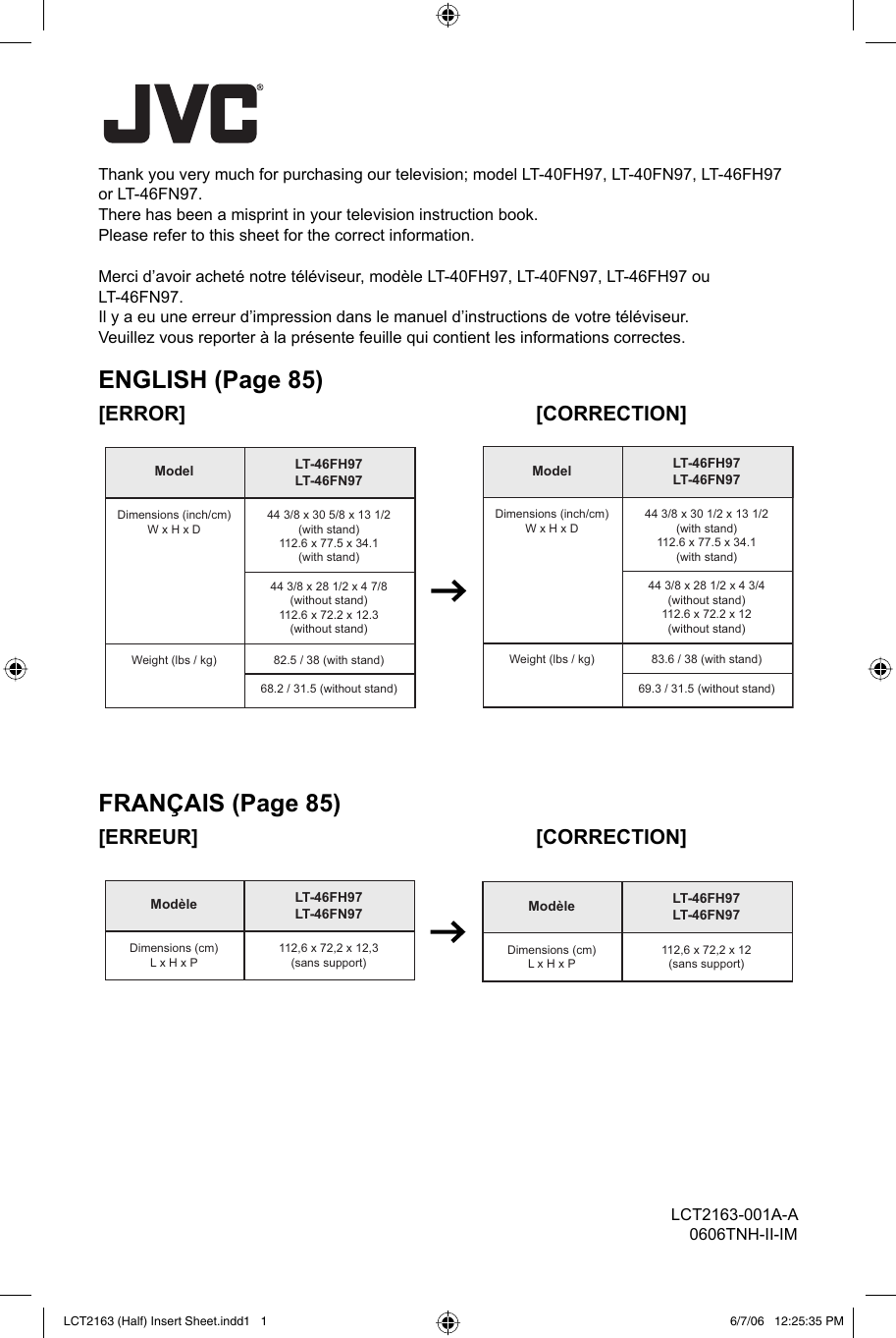 Page 1 of 1 - JVC LT-40FN97 LT-40FH97,LT-40FN97,LT-46FH97,LT-46FN97 User Manual LT-40FN97, LT-46FN97 LCT2163-001A-A