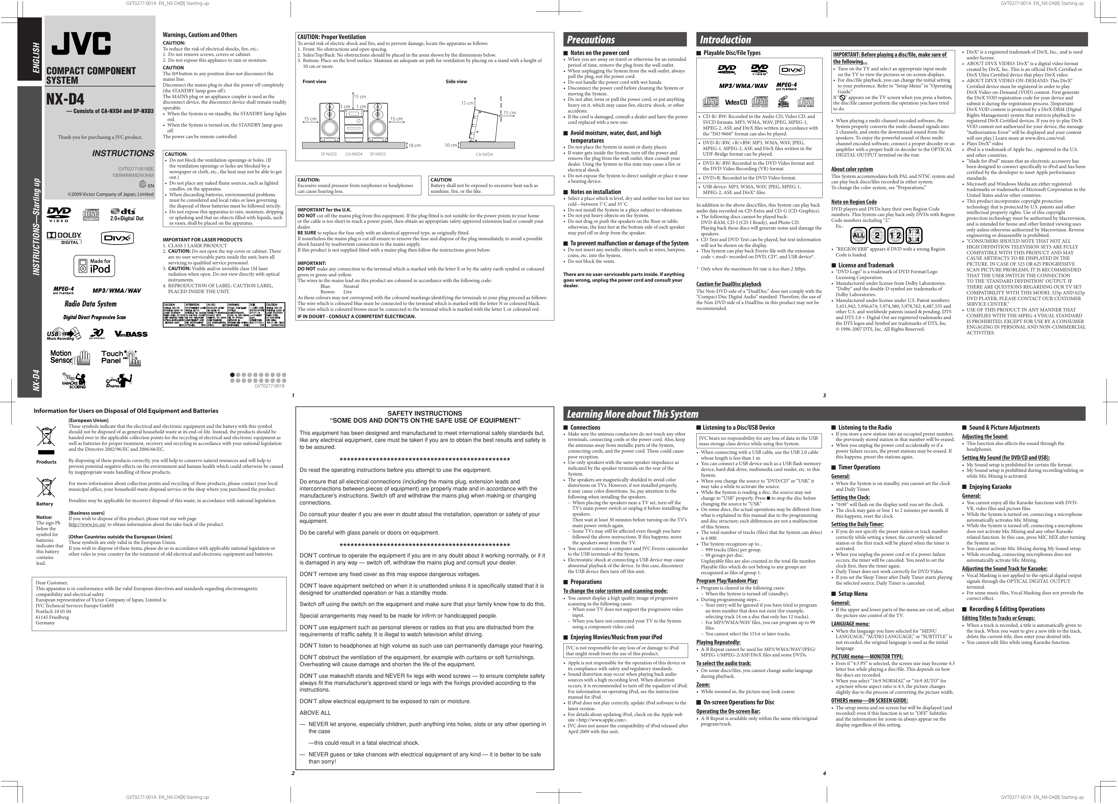 Page 1 of 2 - JVC NX-D4B NX-D4[B] User Manual GVT0277-001B