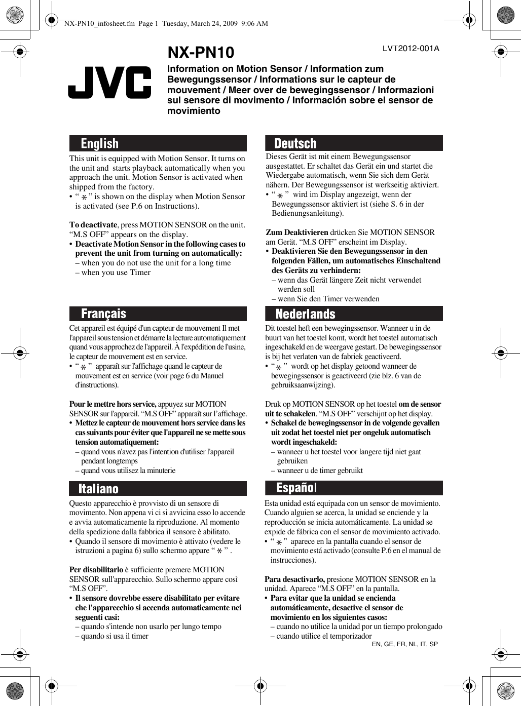 Jvc Nx Pn10en Pn10 Infosheet User Manual Lvt2012 001a