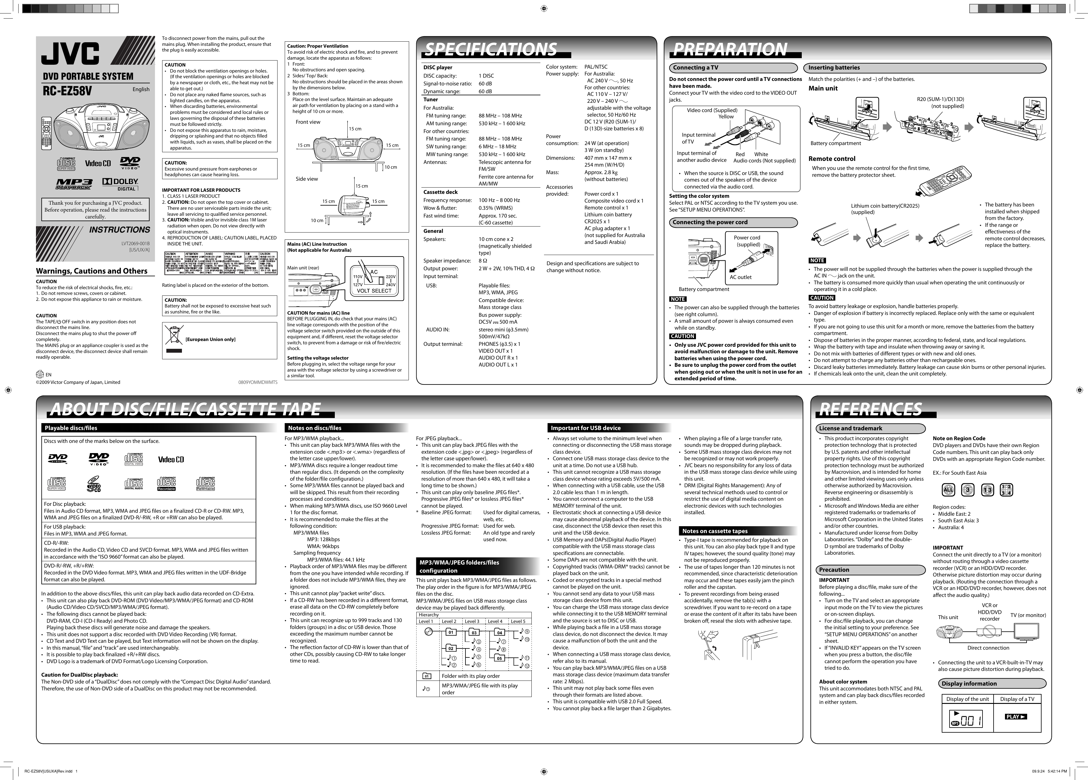 Page 1 of 2 - JVC RC-EZ58VA RC-EZ58V User Manual RC-EZ58VA, RC-EZ58VUS, RC-EZ58VUX LVT2069-001B