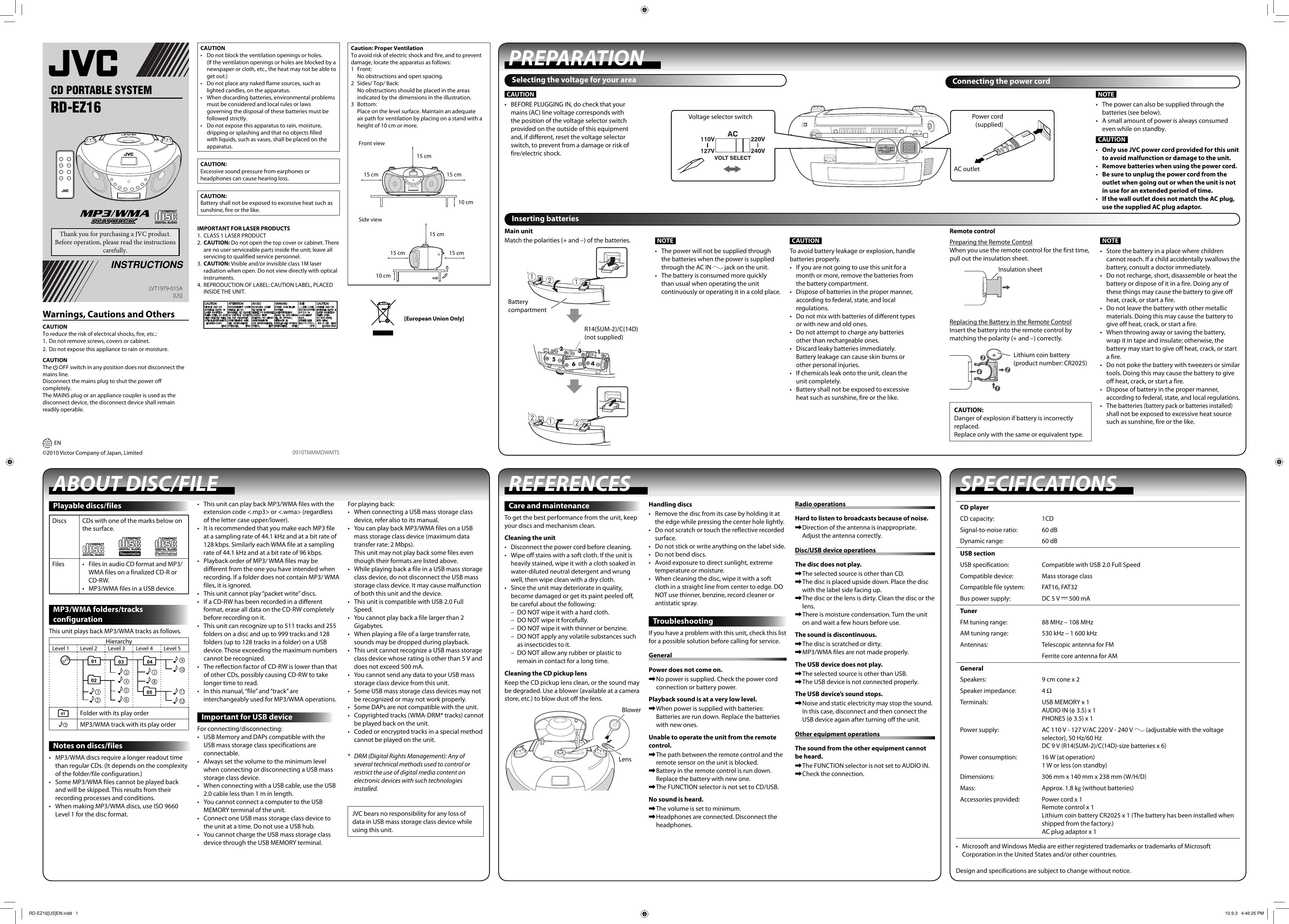 Page 1 of 2 - JVC RD-EZ16US RD-EZ16 User Manual LVT1979-015A