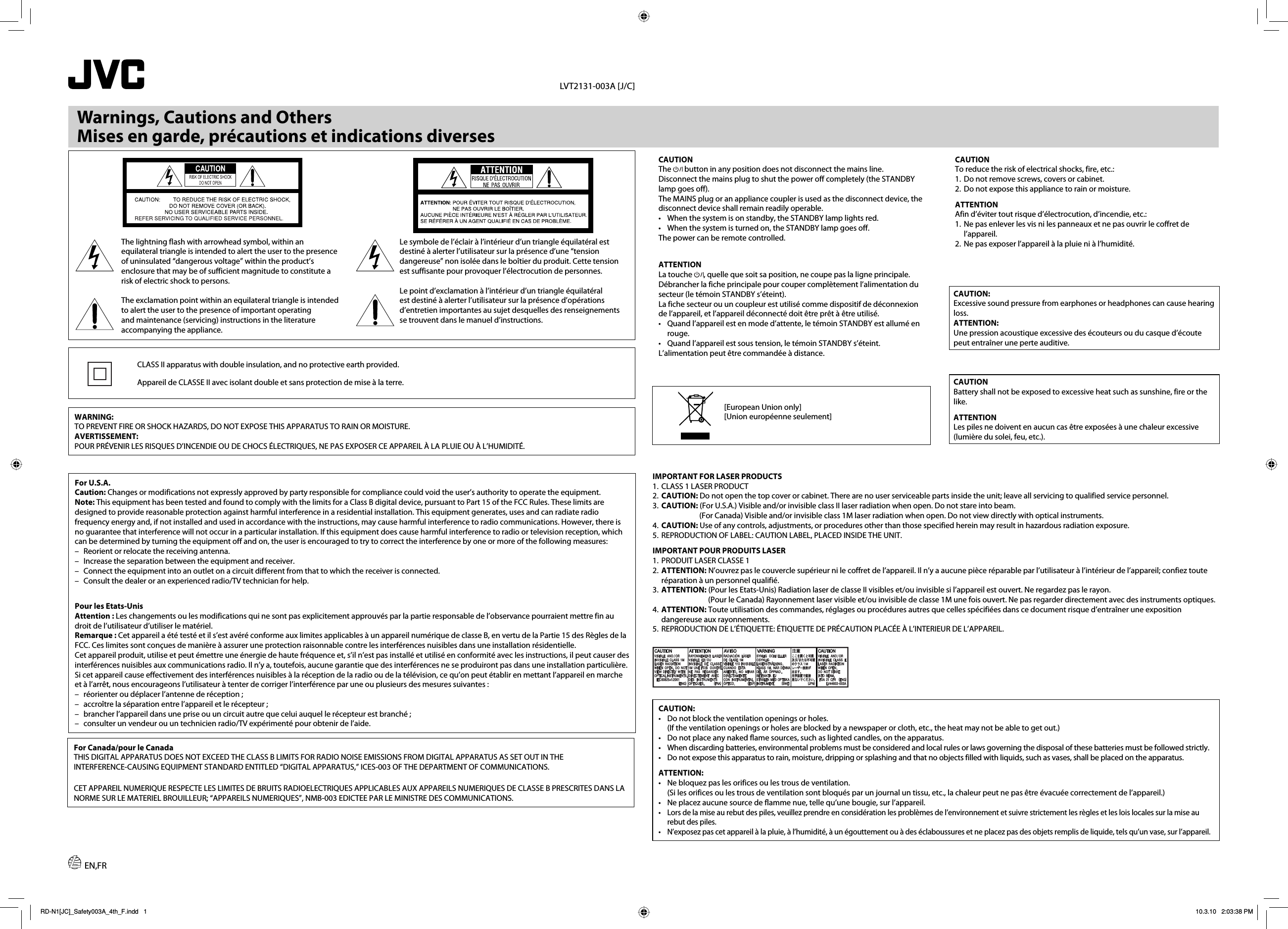 Jvc Rd N1c N1 J C User Manual Caution Sheet Lvt2131 003a