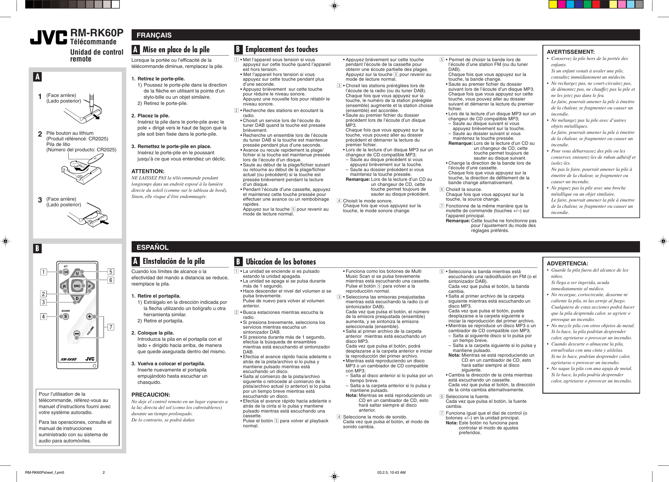Page 2 of 2 - JVC RM-RK60 RM-RK60Psheet_f.pm5 User Manual LVT1048-001A