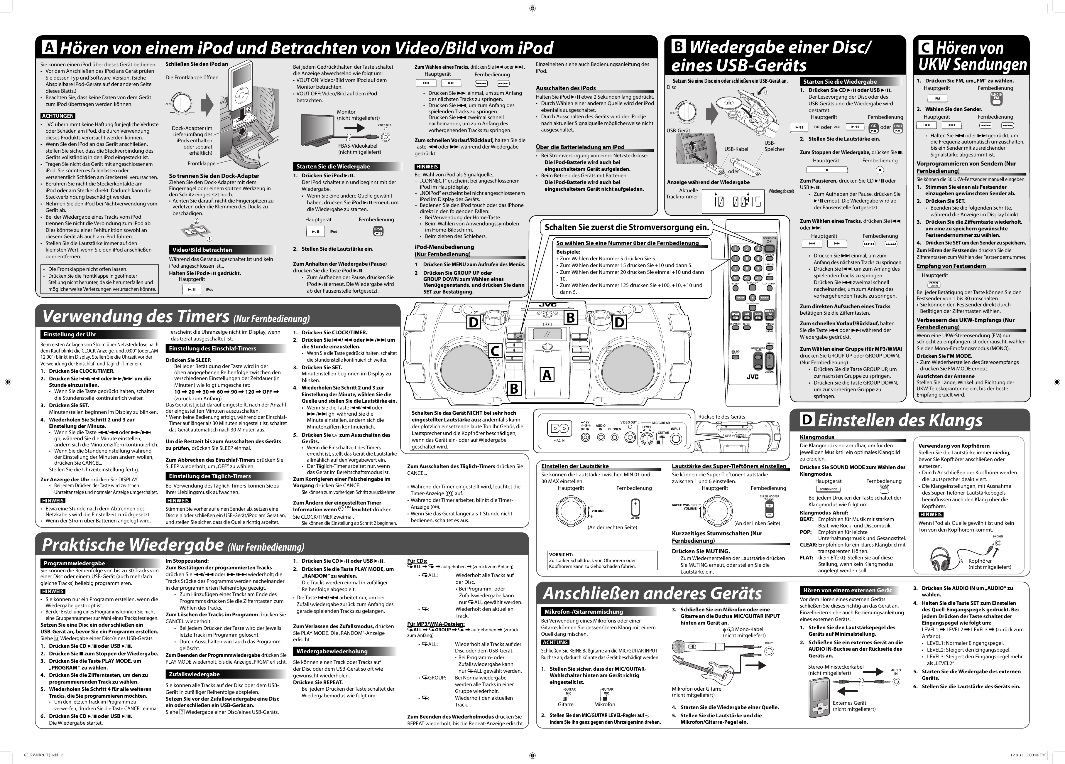 Page 2 of 2 - JVC RV-NB70BE RV-NB70B/RV-NB70S User Manual RV-NB70BE, RV-NB70SE LVT2225-003B