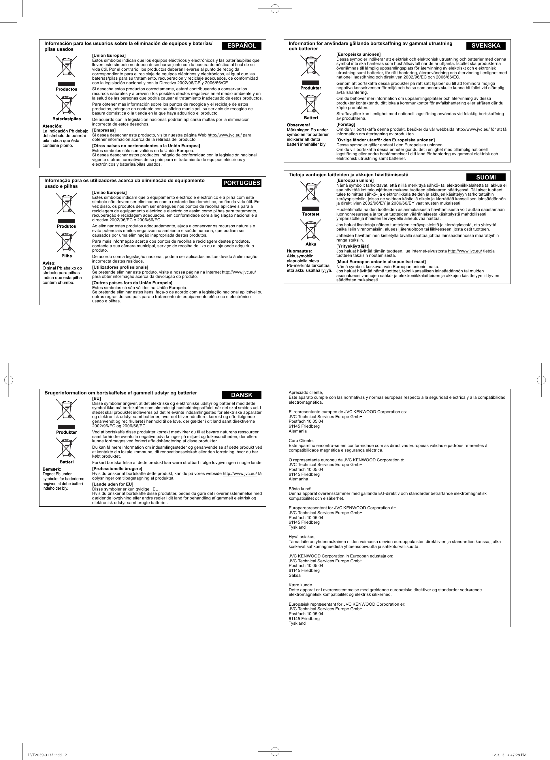 Page 2 of 2 - JVC RV-NB90BE RV-NB90B[EN] Safety Sheet User Manual LVT2039-017A