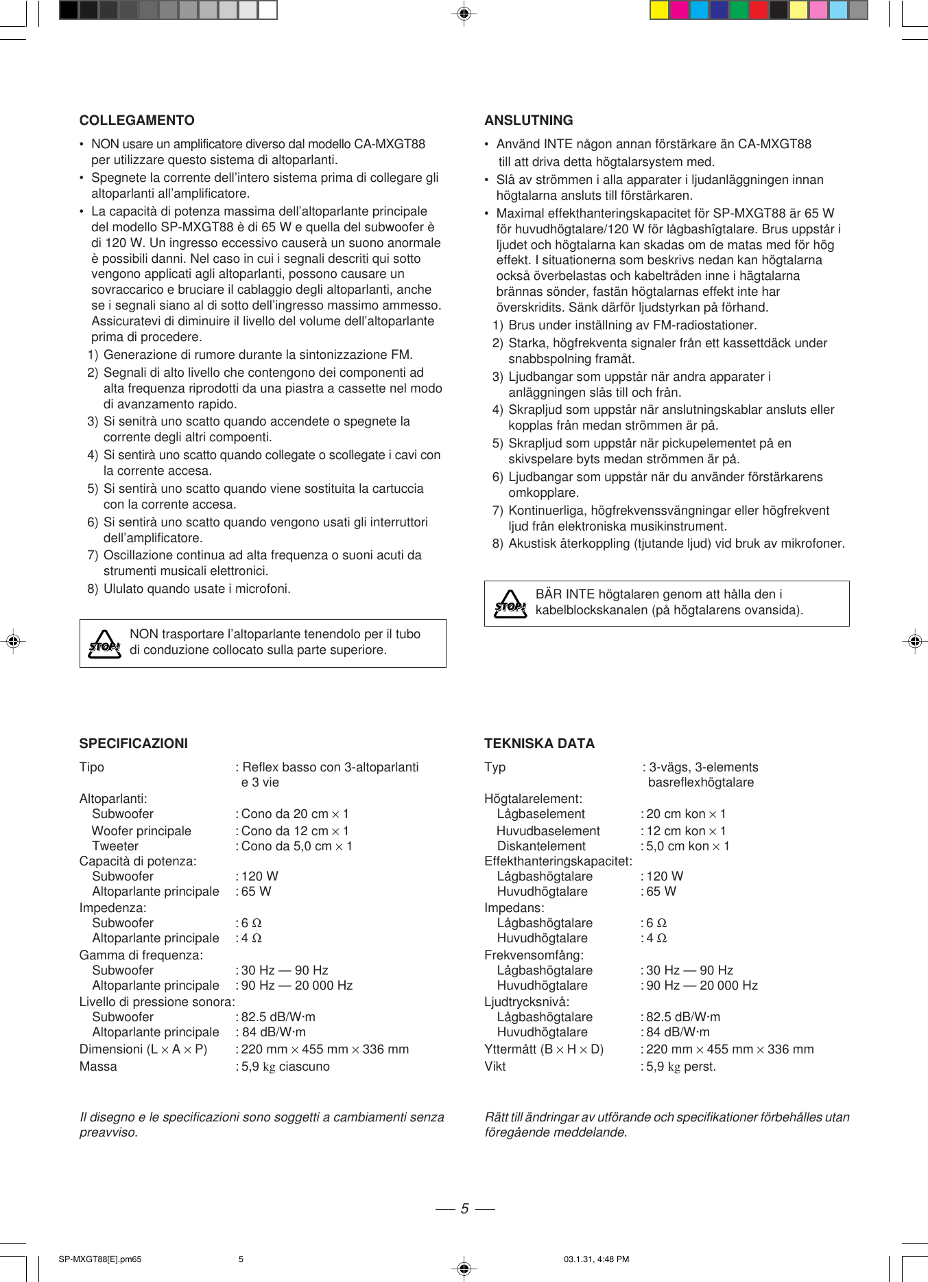 Page 5 of 6 - JVC SP-GT88 User Manual SP-GT88, SP-MXGT88 LVT1067-001A