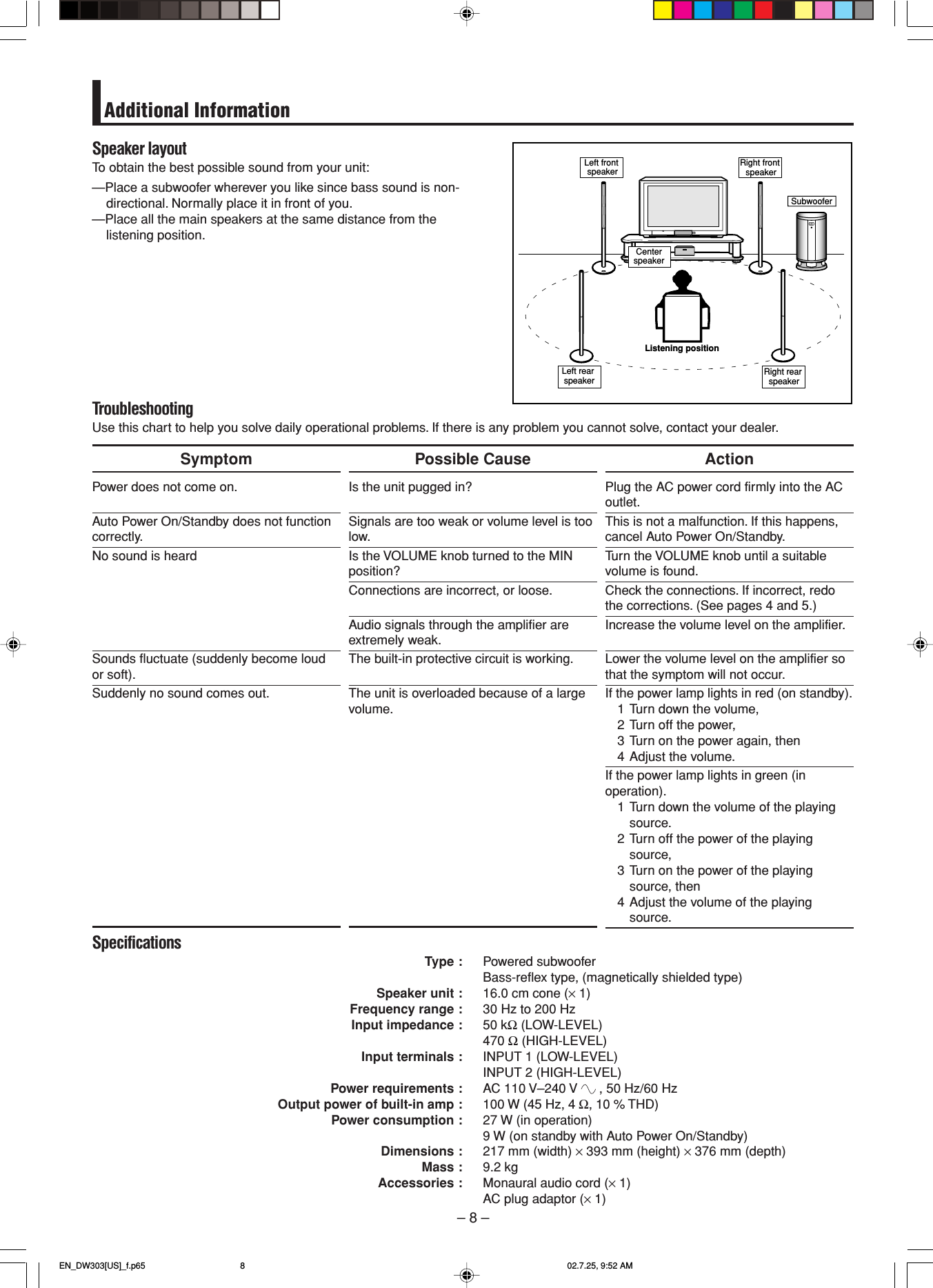 Page 8 of 9 - JVC SX-DW303 EN_DW303[US]_f.p65 User Manual LVT0951-004A