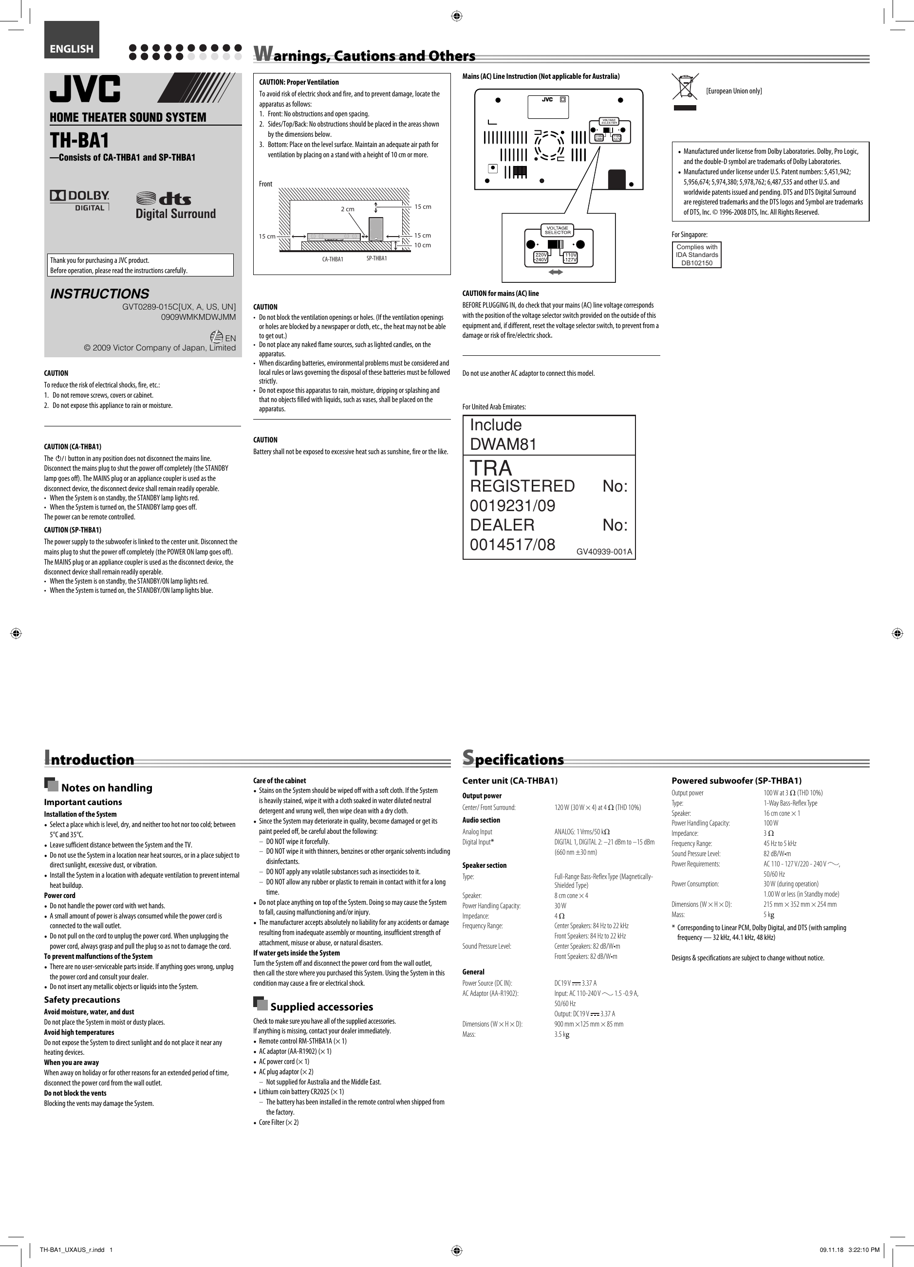 Page 1 of 2 - JVC TH-BA1A TH-BA1[UX/A/US/UN] User Manual TH-BA1A, TH-BA1UN, TH-BA1US, TH-BA1UX GVT0289-015C