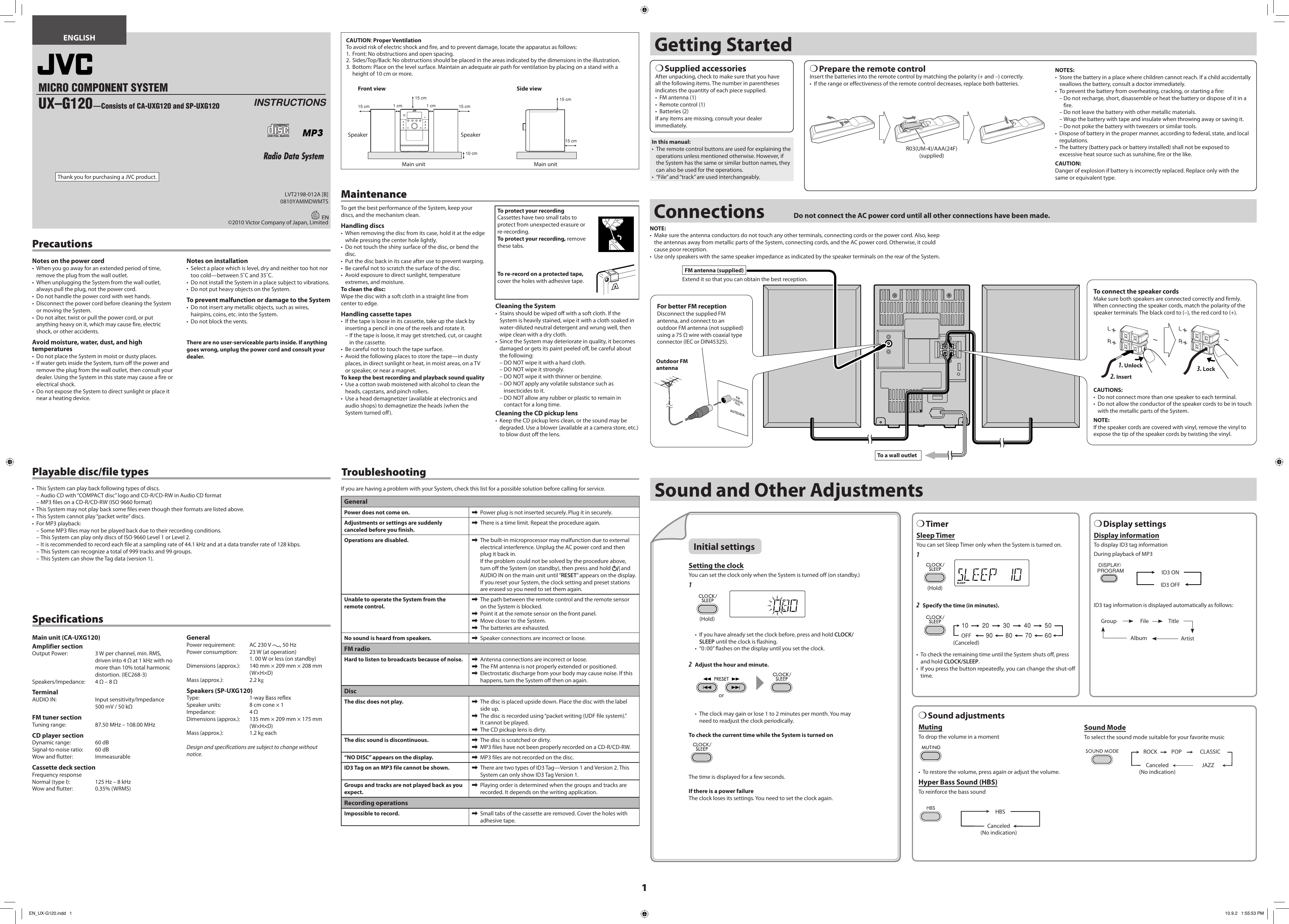 Page 1 of 2 - JVC UX-G120B UX-G120 [B] User Manual LVT2198-012A
