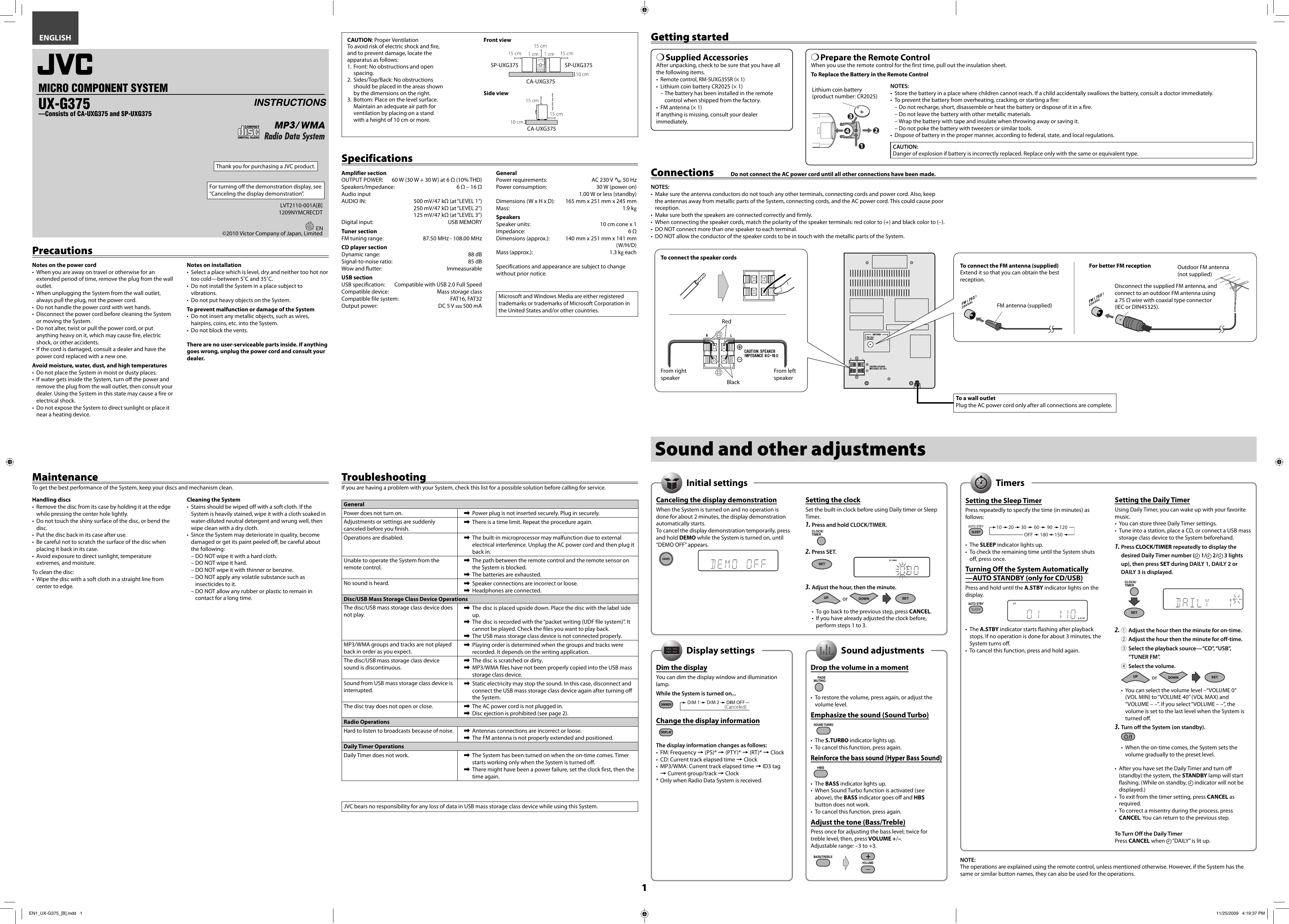 Page 1 of 2 - JVC UX-G375B UX-G377/375 User Manual LVT2110-001A