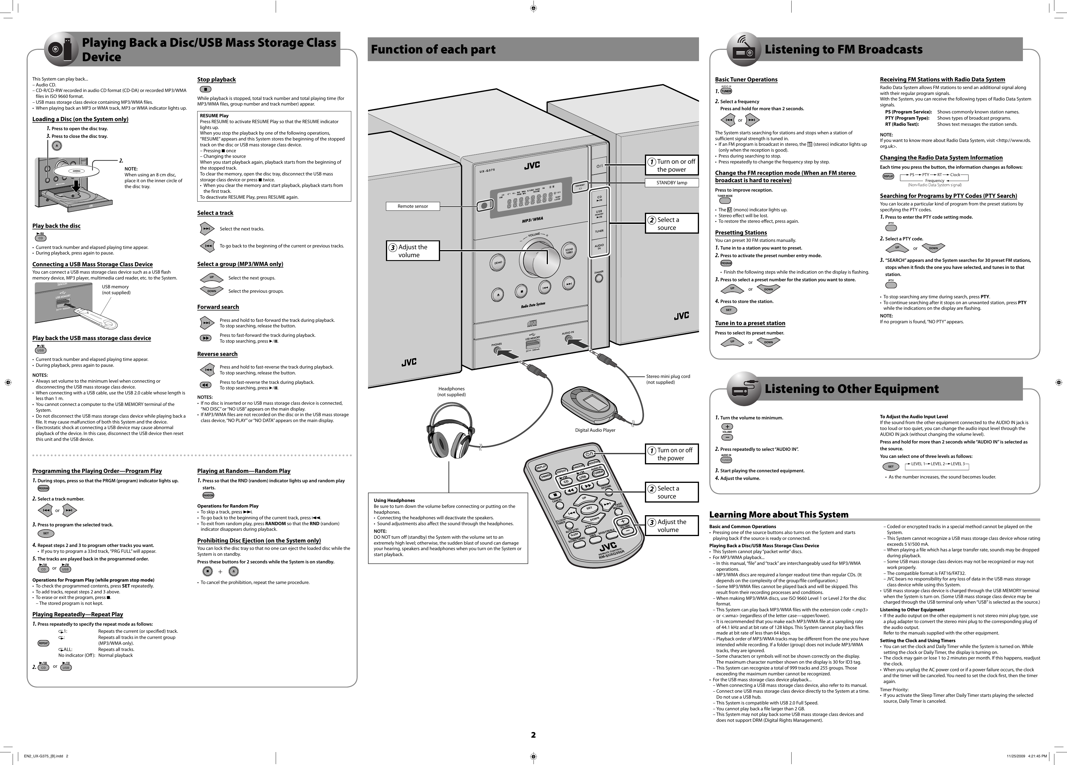 Page 2 of 2 - JVC UX-G375B UX-G377/375 User Manual LVT2110-001A