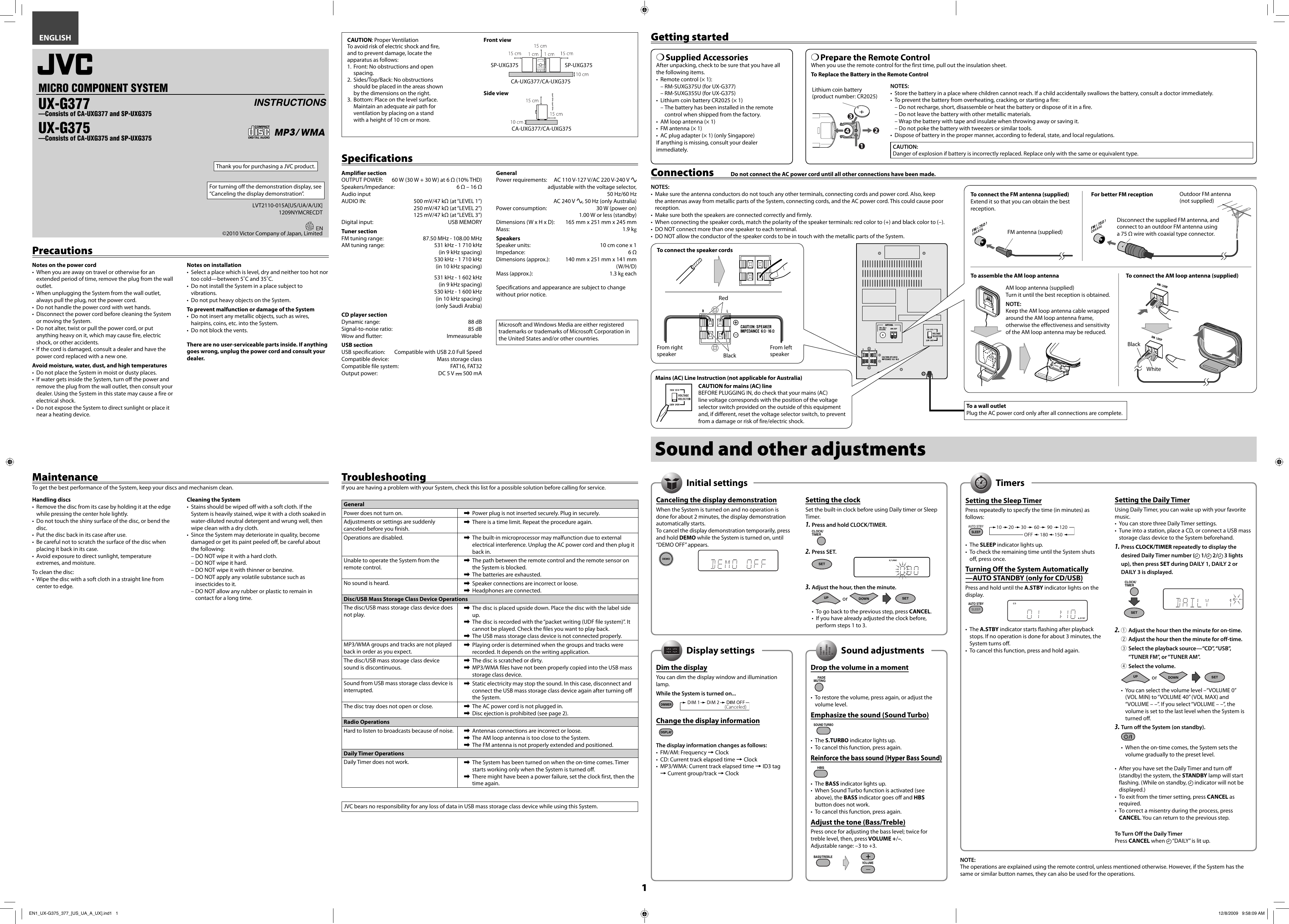 Page 1 of 2 - JVC UX-G375UA UX-G377/375 User Manual UX-G375UA, UX-G377UA LVT2110-015A