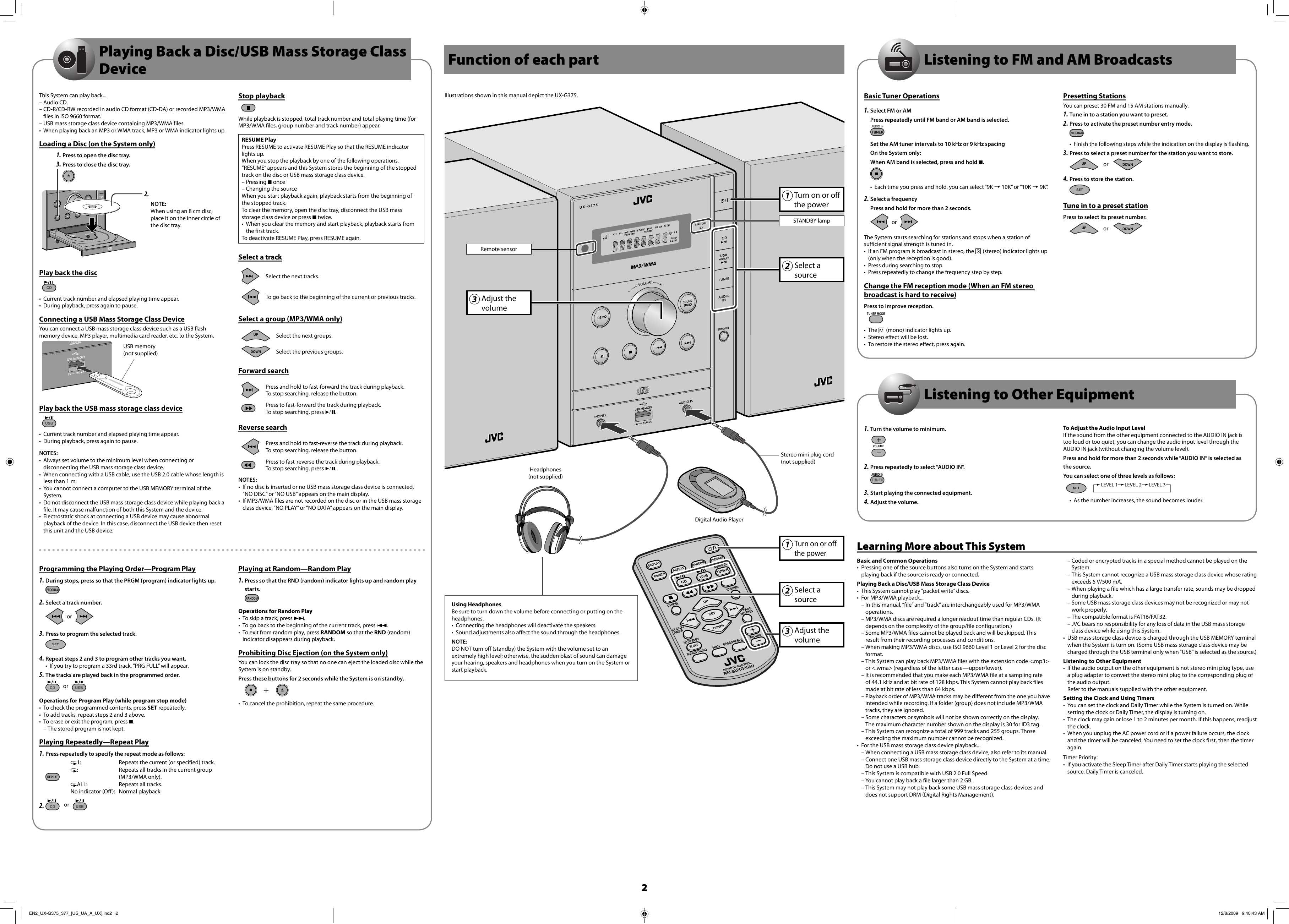 Page 2 of 2 - JVC UX-G375UA UX-G377/375 User Manual UX-G375UA, UX-G377UA LVT2110-015A
