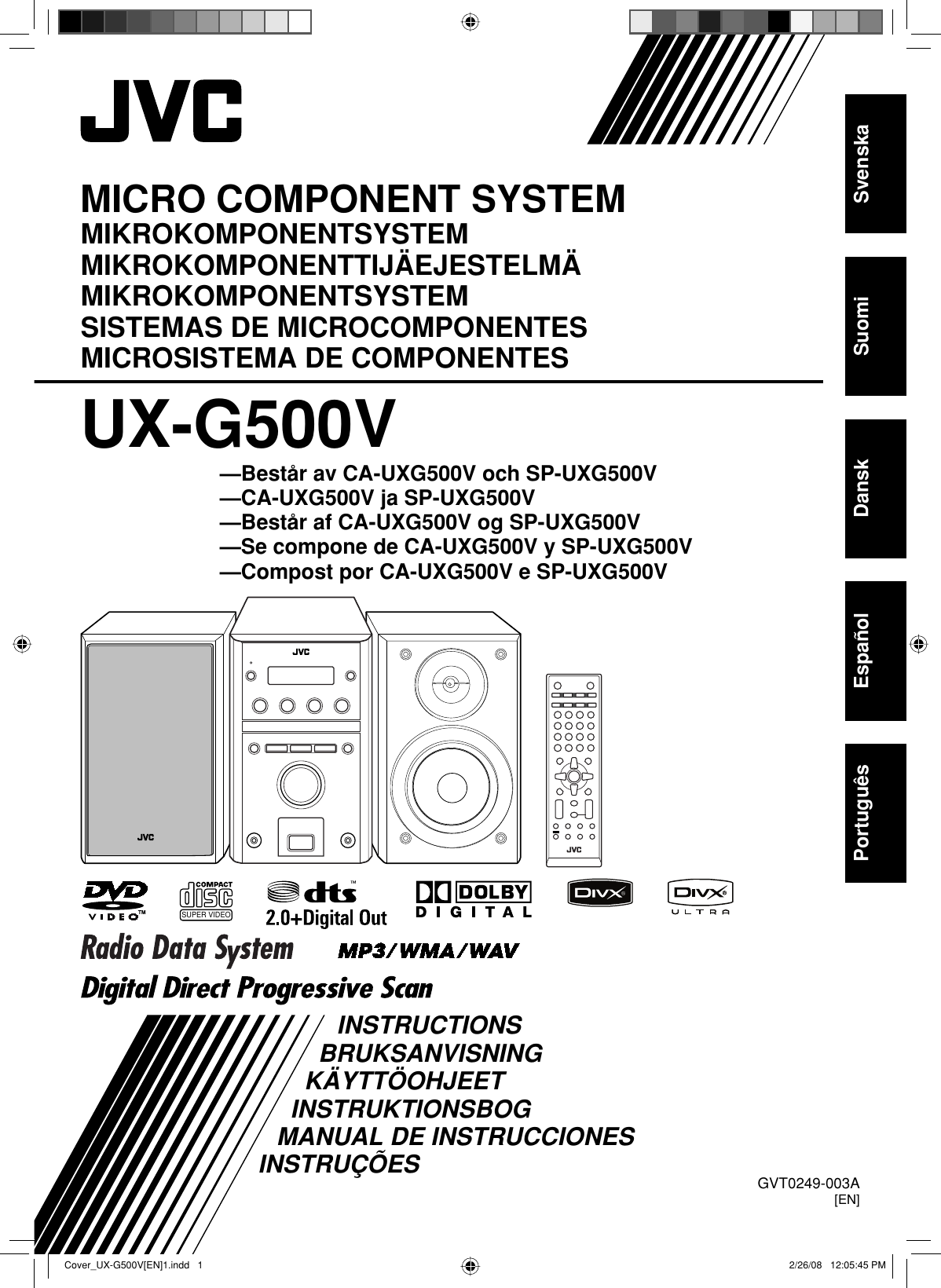 JVC UX G500VEN Cover_UX G500V[EN]1 User Manual GVT0249 003A