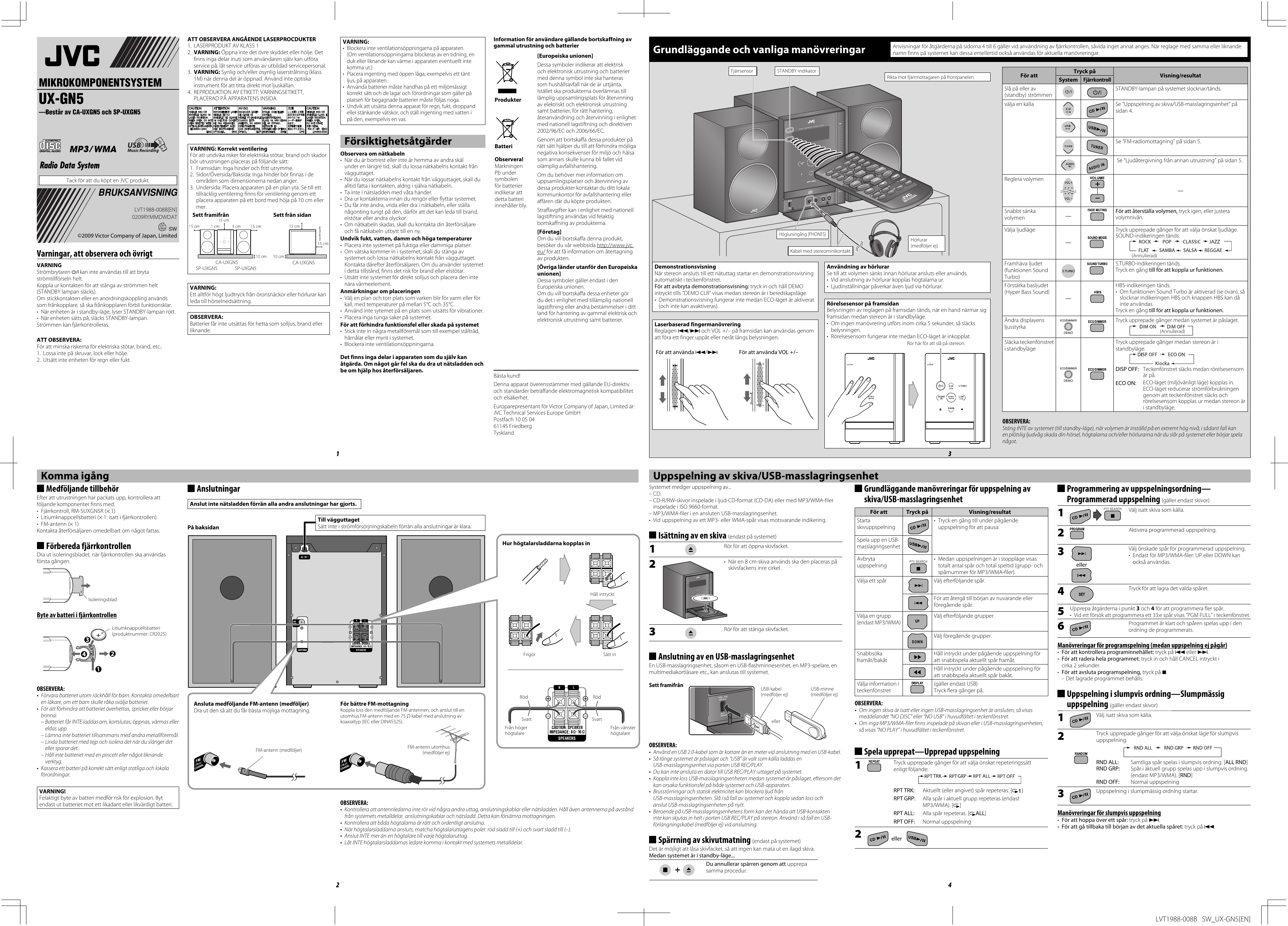 Page 1 of 2 - JVC UX-GN5EN UX-GN5[EN] User Manual LVT1988-008B