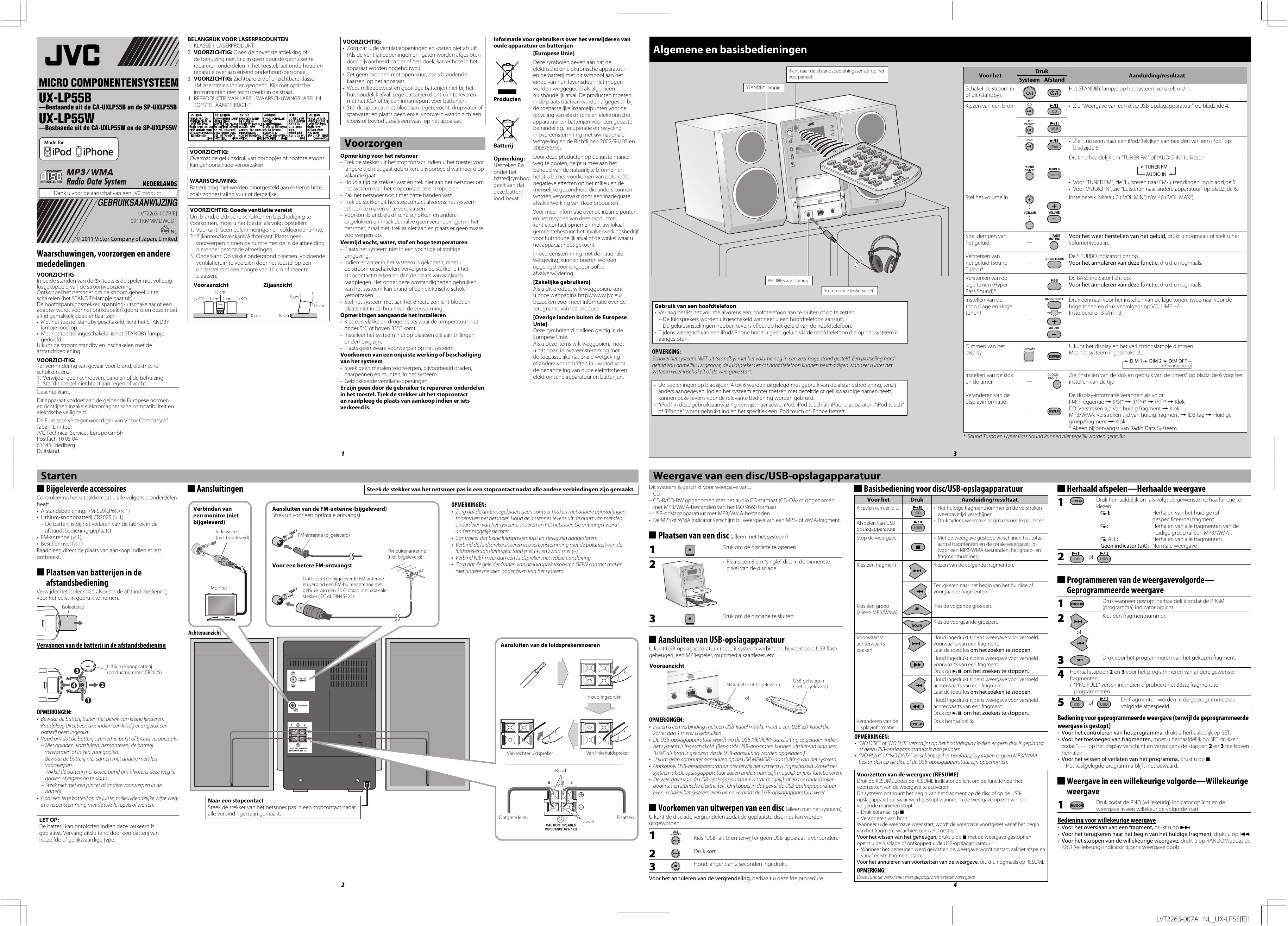 Page 1 of 2 - JVC UX-LP55WE UX-LP55B/UX-LP55W User Manual LVT2263-007B