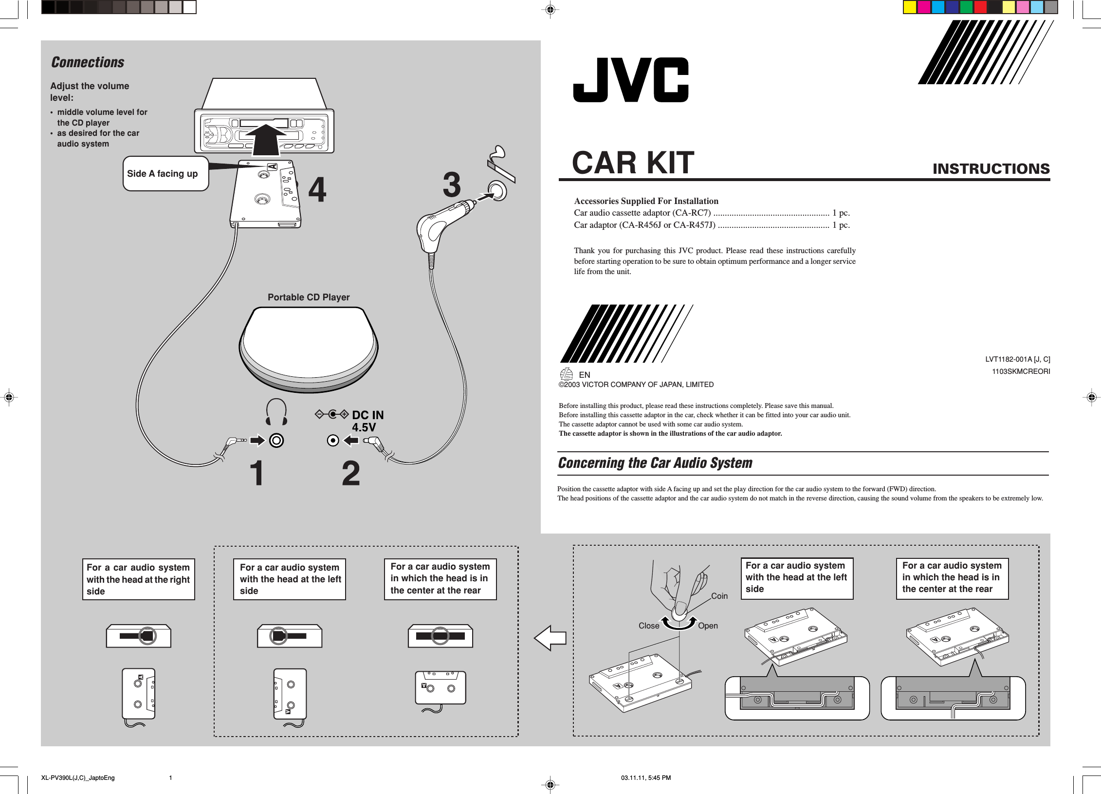 Page 1 of 2 - JVC XL-PV380BKC XL-PV390SL(J,C) User Manual Instructions LVT1182-001A