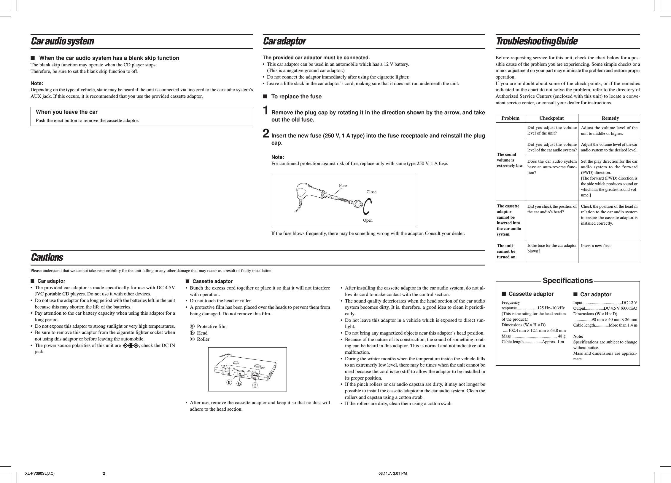 Page 2 of 2 - JVC XL-PV380BKC XL-PV390SL(J,C) User Manual Instructions LVT1182-001A