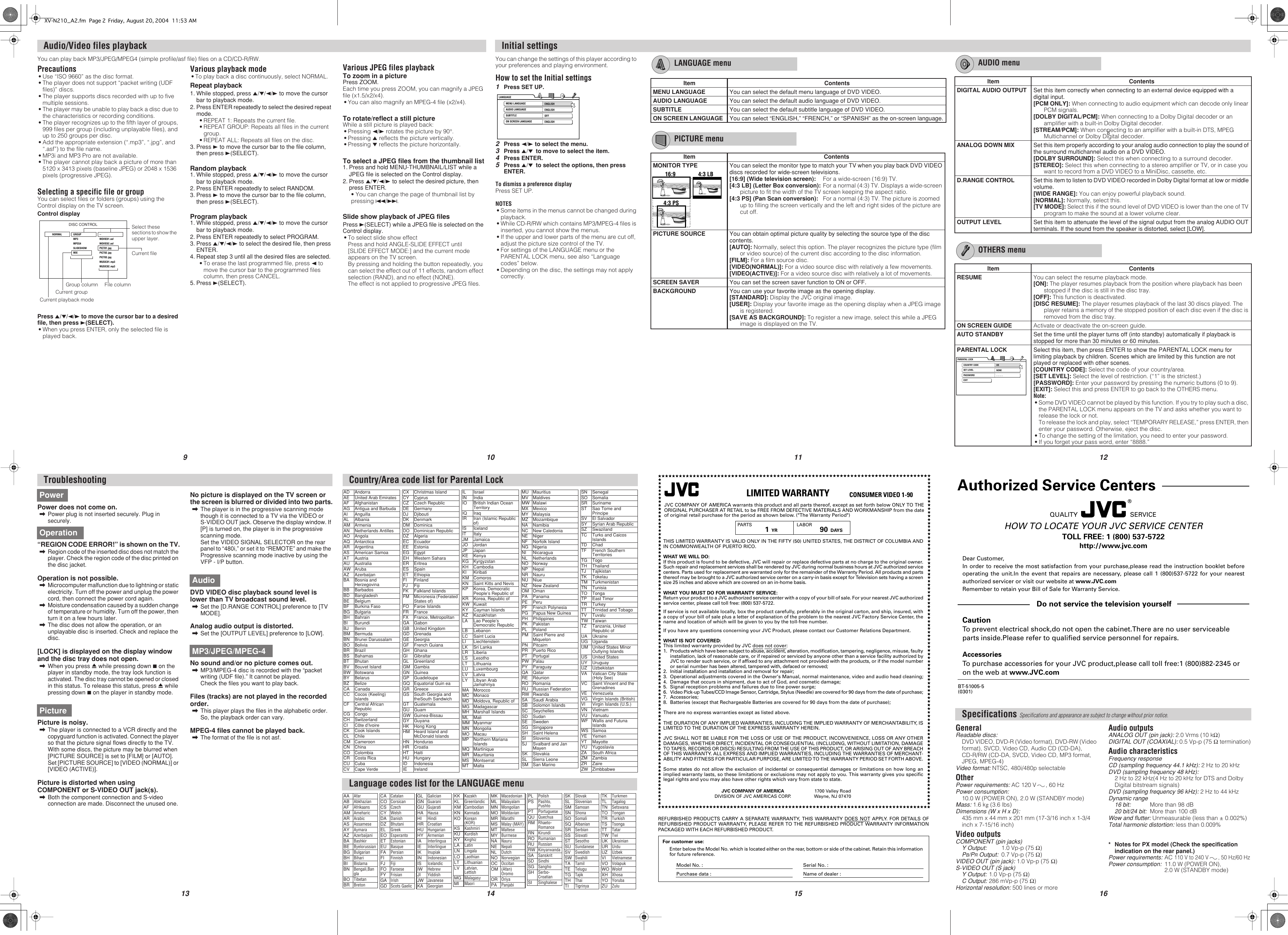 Page 2 of 2 - JVC XV-N212S XV-N210B/XV-N212S User Manual GNT0057-001A