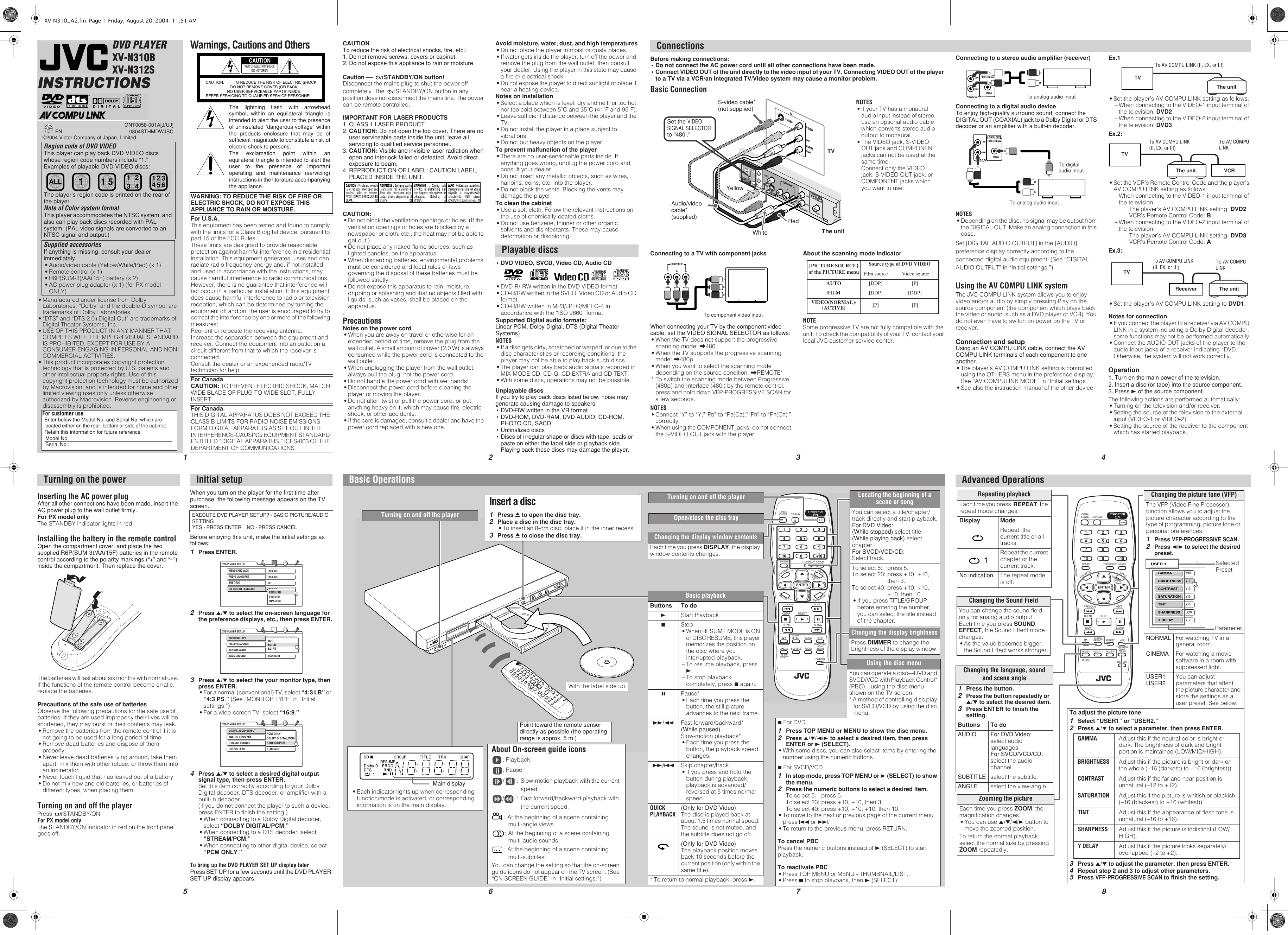 Page 1 of 2 - JVC XV-N310B XV-N310B/XV-N212S User Manual XV-N310B, XV-N312S GNT0058-001A