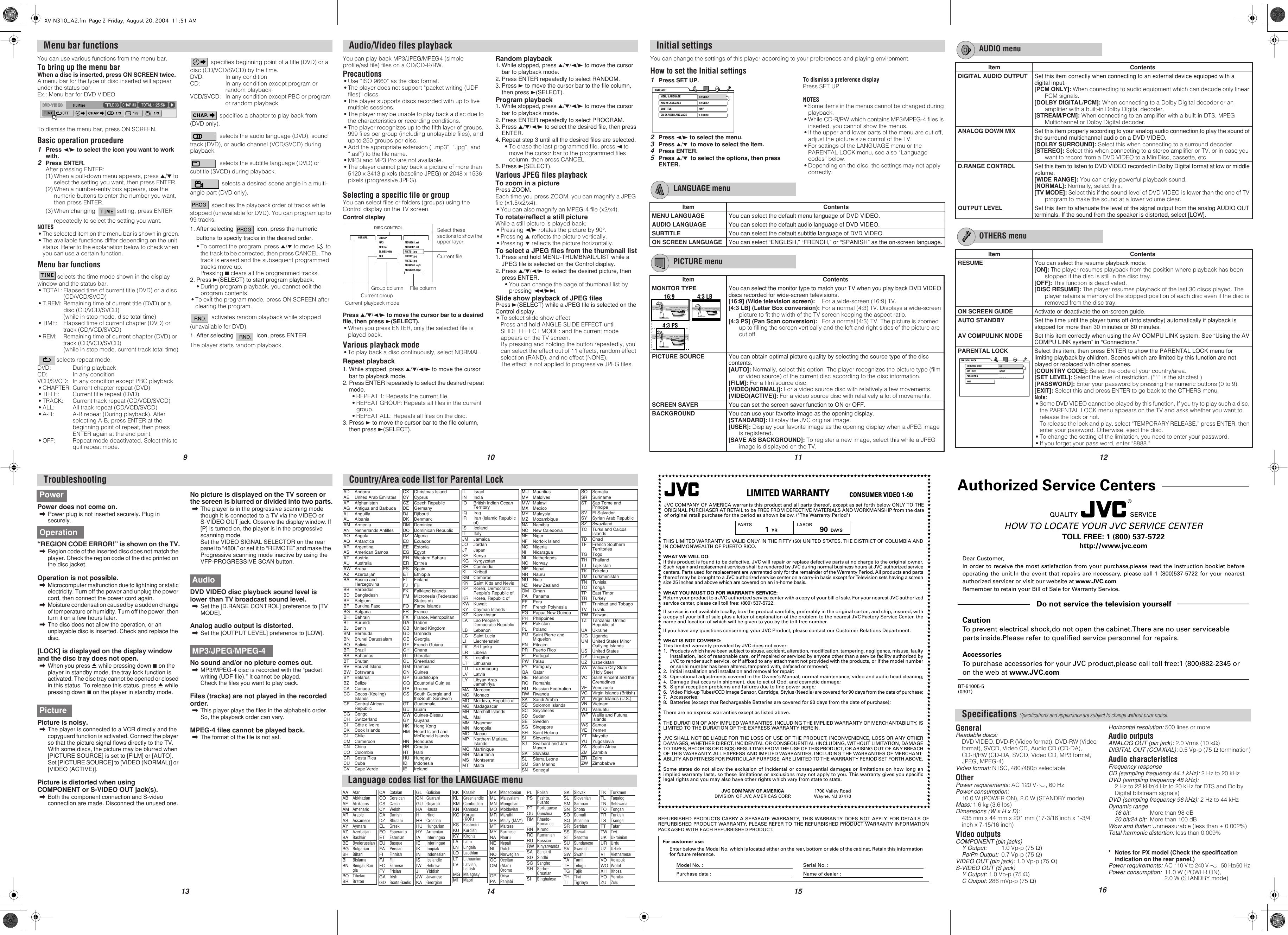 Page 2 of 2 - JVC XV-N310B XV-N310B/XV-N212S User Manual XV-N310B, XV-N312S GNT0058-001A
