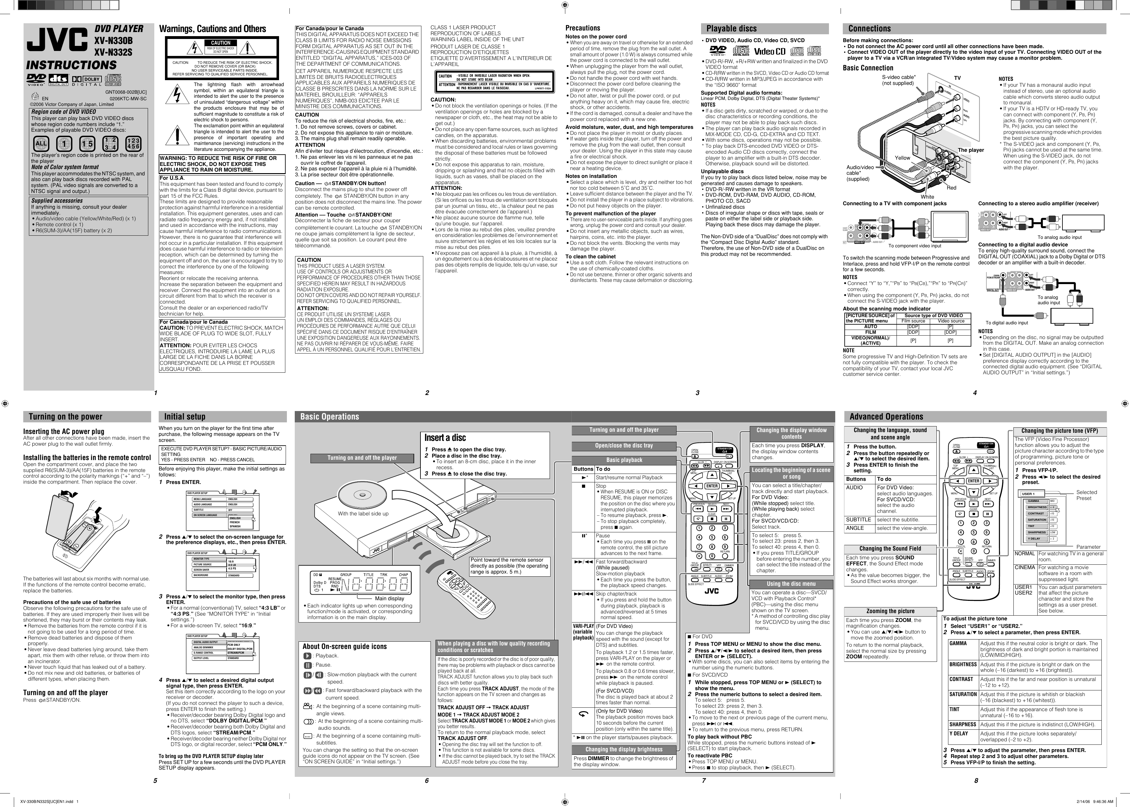 Page 1 of 2 - JVC XV-N330B XV-N330B/XV-N332S User Manual XV-N330B, XV-N332S GNT0068-002B