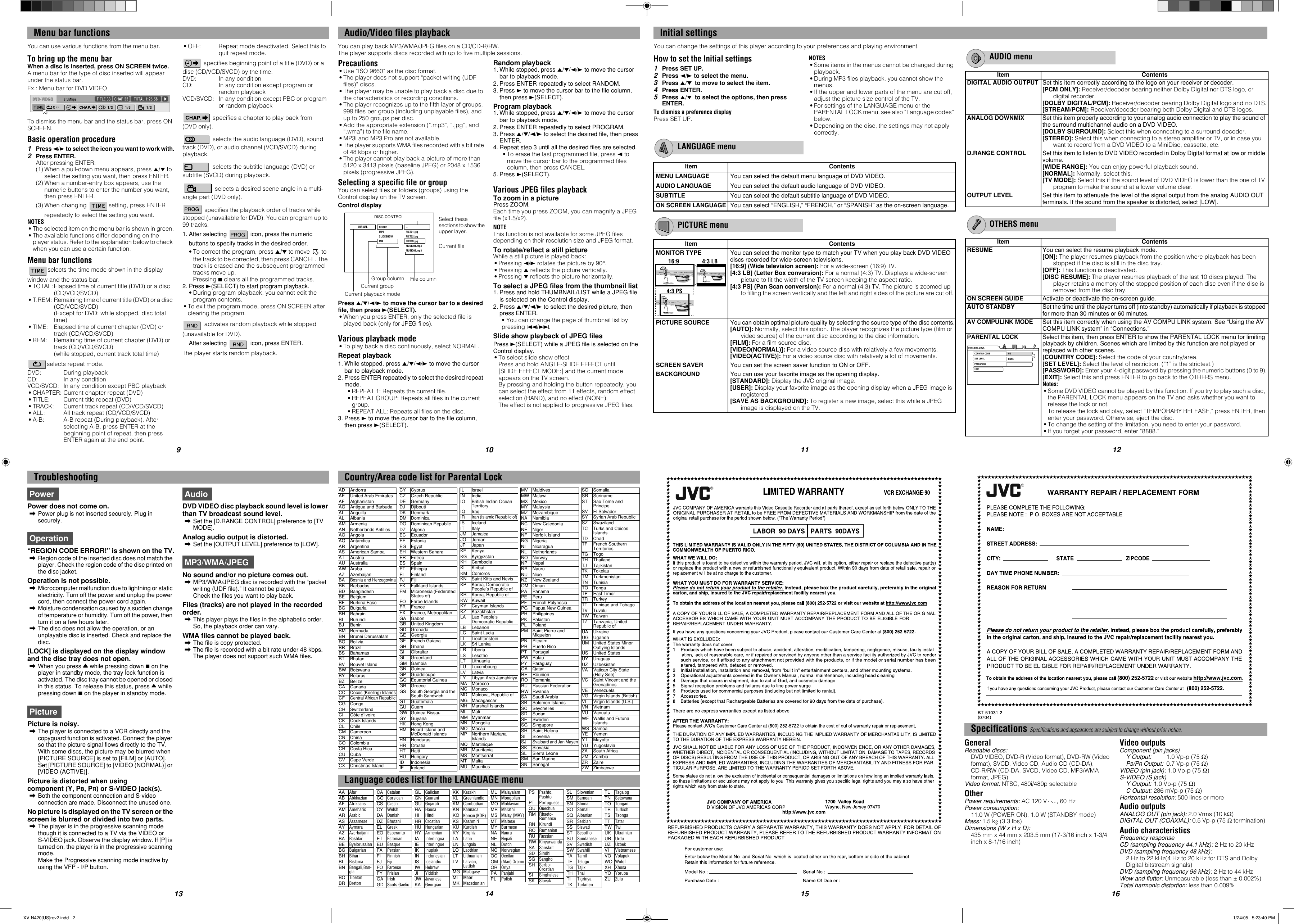Page 2 of 2 - JVC XV-N420B XV-N420[US]rev2 User Manual XV-N420B, XV-N422S GNT0060-001C