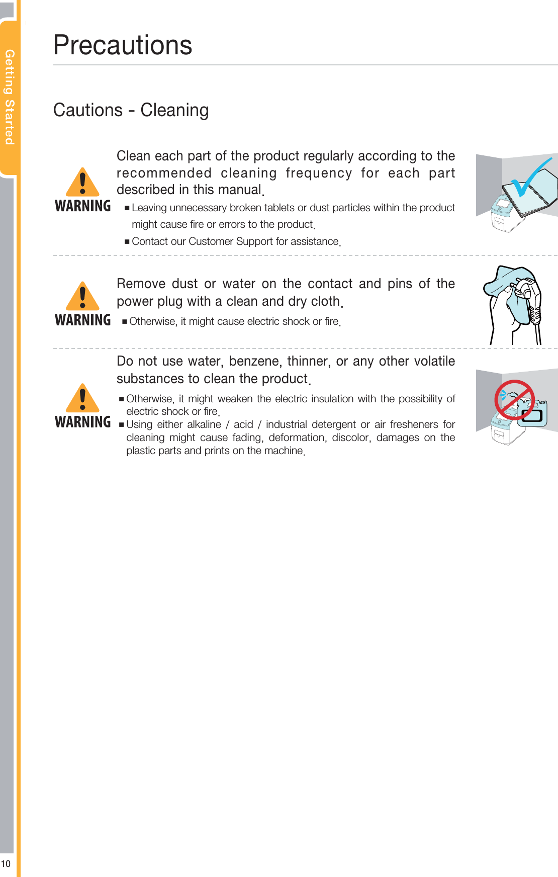 (FUUJOH4UBSUFE1SFDBVUJPOT$BVUJPOT$MFBOJOH$MFBOFBDIQBSUPGUIFQSPEVDUSFHVMBSMZBDDPSEJOHUPUIFSFDPNNFOEFE DMFBOJOH GSFRVFODZ GPS FBDI QBSUEFTDSJCFEJOUIJTNBOVBMⶮ-FBWJOHVOOFDFTTBSZCSPLFOUBCMFUTPSEVTUQBSUJDMFTXJUIJOUIFQSPEVDUNJHIUDBVTFGJSFPSFSSPSTUPUIFQSPEVDUⶮ$POUBDUPVS$VTUPNFS4VQQPSUGPSBTTJTUBODF3FNPWF EVTU PS XBUFS PO UIF DPOUBDU BOE QJOT PG UIFQPXFSQMVHXJUIBDMFBOBOEESZDMPUIⶮ0UIFSXJTFJUNJHIUDBVTFFMFDUSJDTIPDLPSGJSF%POPUVTFXBUFSCFO[FOFUIJOOFSPSBOZPUIFSWPMBUJMFTVCTUBODFTUPDMFBOUIFQSPEVDUⶮ0UIFSXJTFJUNJHIUXFBLFO UIFFMFDUSJDJOTVMBUJPOXJUI UIF QPTTJCJMJUZPGFMFDUSJDTIPDLPSGJSFⶮ6TJOH FJUIFS BMLBMJOF  BDJE  JOEVTUSJBM EFUFSHFOU PS BJS GSFTIFOFST GPSDMFBOJOH NJHIU DBVTF GBEJOH EFGPSNBUJPO EJTDPMPS EBNBHFT PO UIFQMBTUJDQBSUTBOEQSJOUTPOUIFNBDIJOF