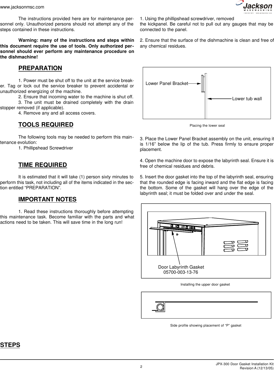 Jackson Door Gasket Kit Jpx 300 Users Manual