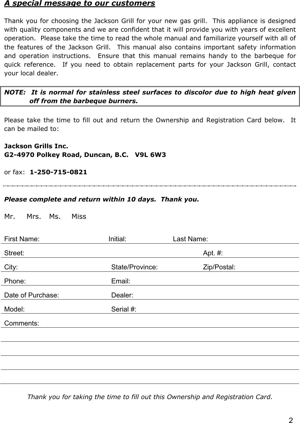 Page 2 of 12 - Jackson Jackson-Jg3-Users-Manual Grills Manual