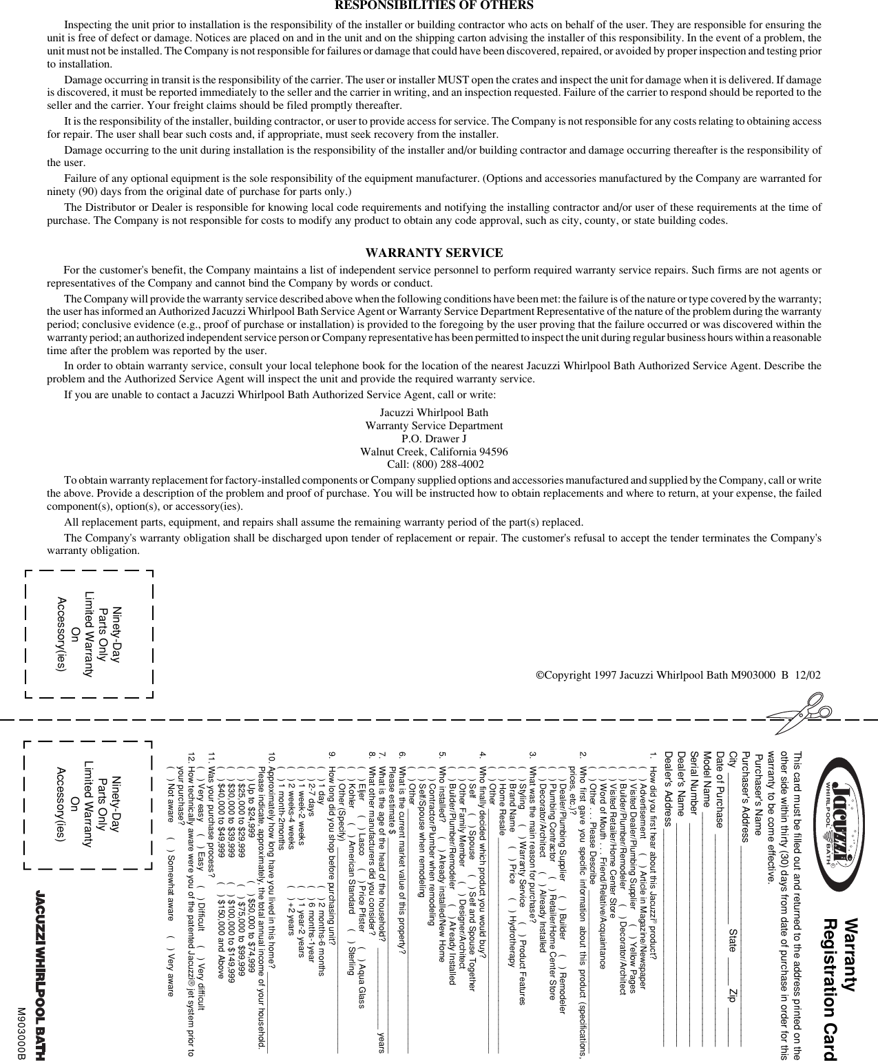 Page 8 of 8 - Jacuzzi Jacuzzi-Neo-Angle-Shower-System-Users-Manual- Neo Angle M903  Jacuzzi-neo-angle-shower-system-users-manual
